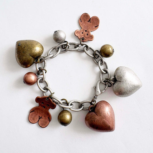 Vintage TOUS Teddy Bear & Puffy Heart Charm Bracelet 1990s