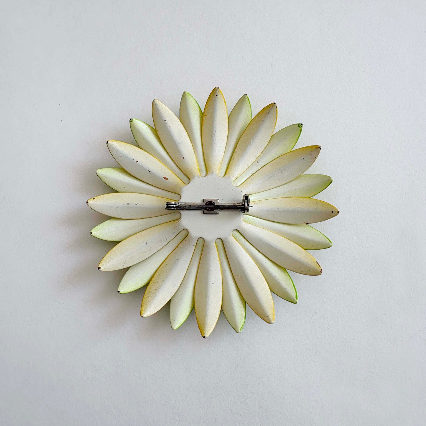 Vintage Yellow and Green Enamel Flower Brooch | 1960s–1970s
