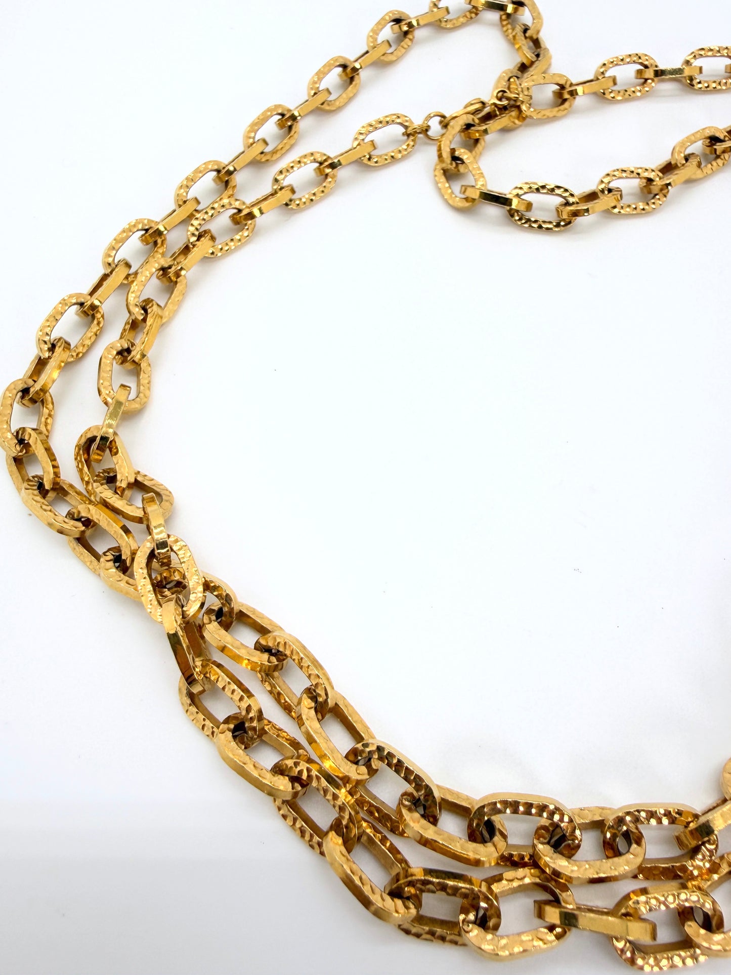 Vintage Monet Hammered Paperclip Chain Necklace – 36" Gold-Tone Long Chain L547