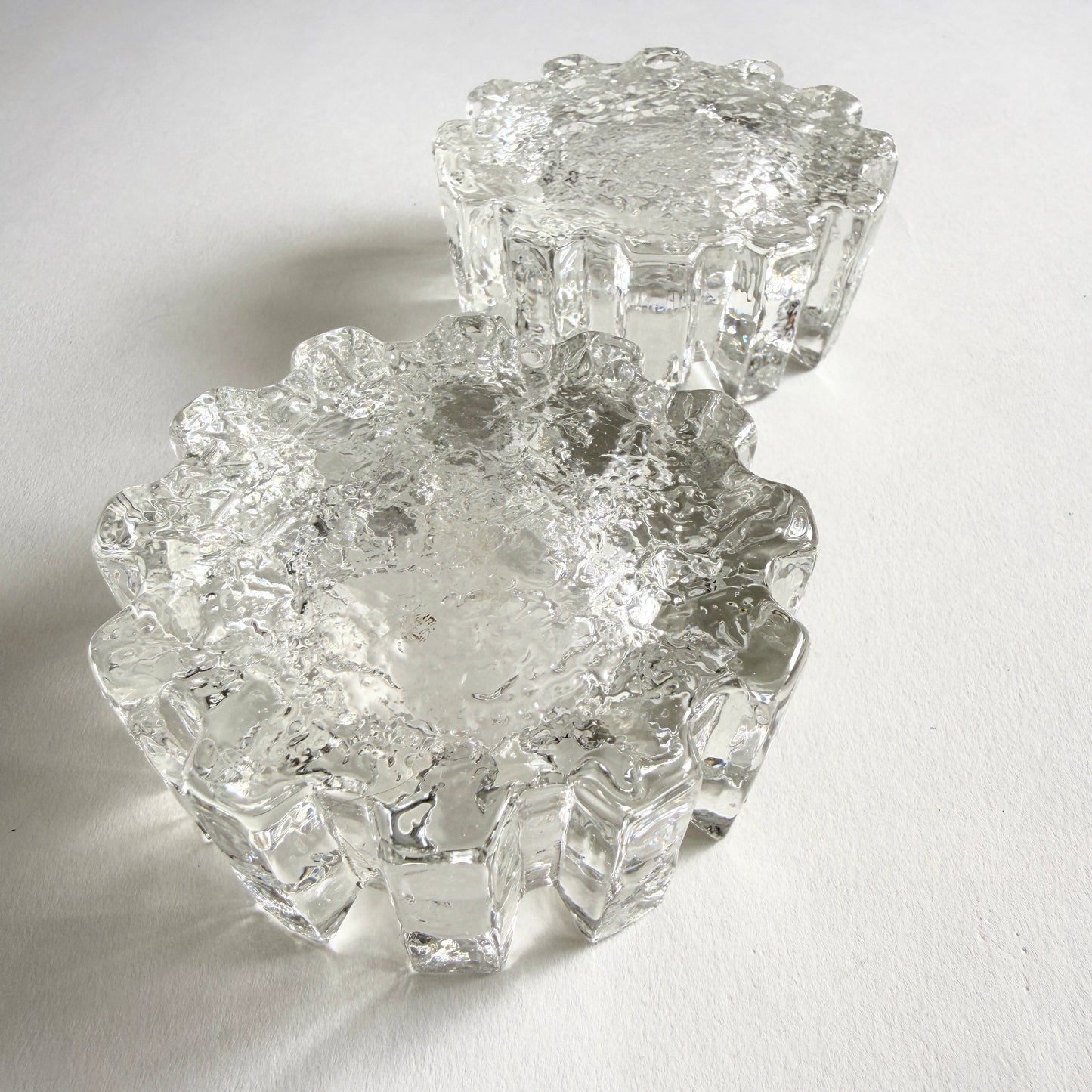 Vintage Pukeberg Glasbruk Crystal Ice Votive Candle Holders