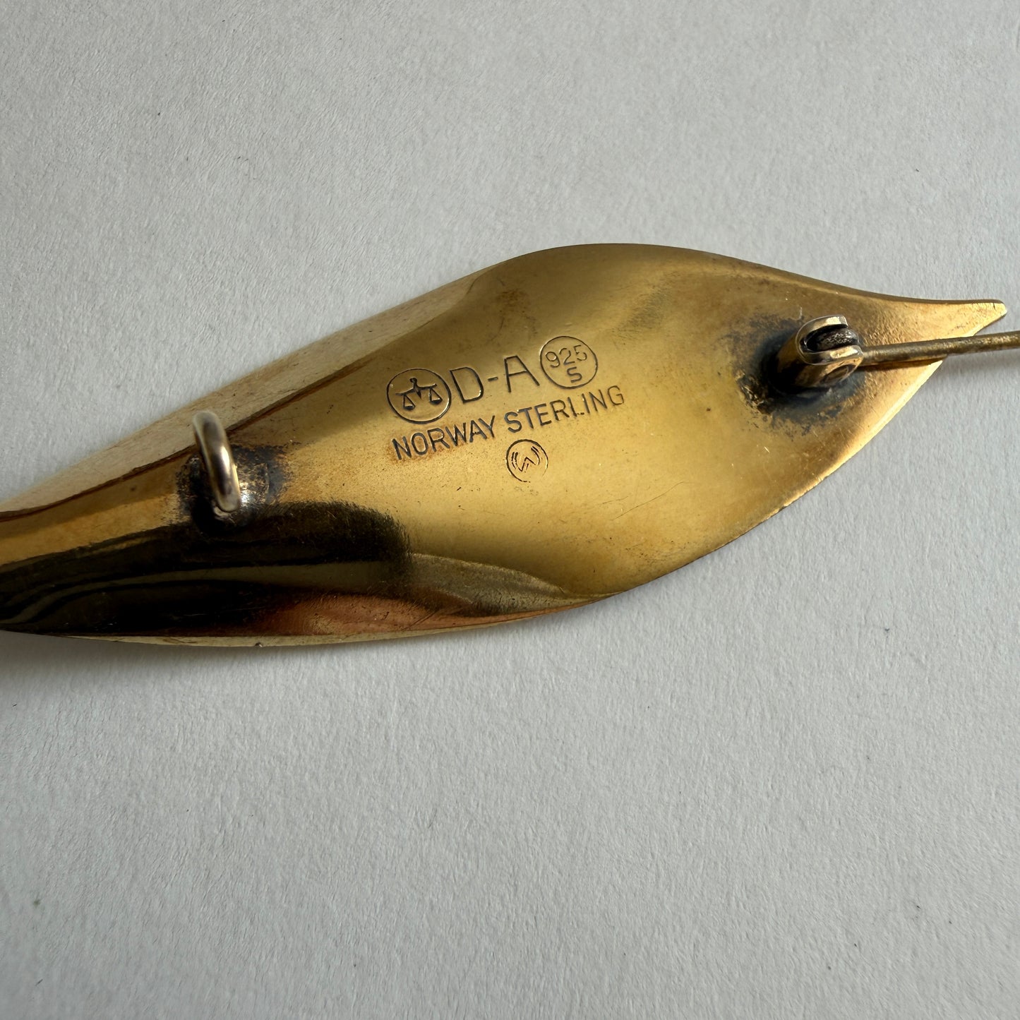 Vintage David Andersen Sterling Silver Vermeil White Guilloché Enamel Leaf Brooch Norway