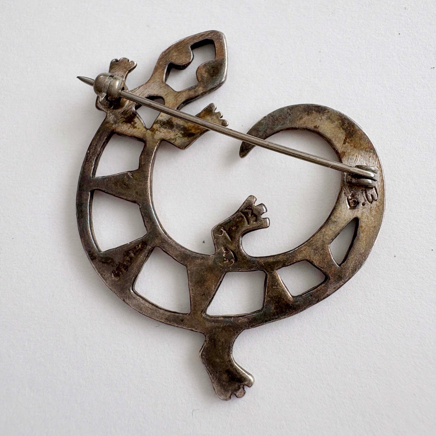 Navajo Sterling Silver Lizard Gecko Brooch — Belinda Woody, 1993