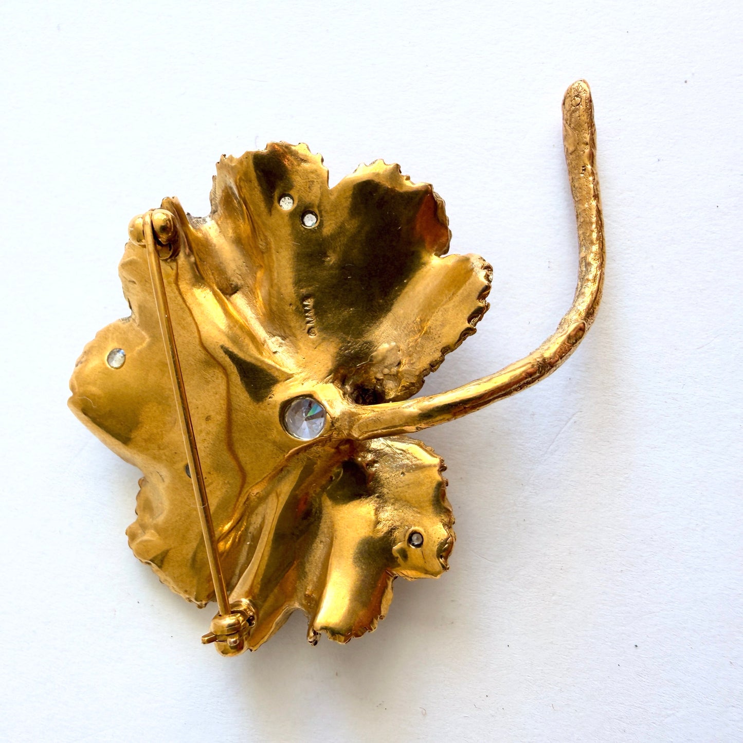 Vintage MMA Lady’s Mantle Leaf Brooch – 24K Gold Plated Botanical Brooch