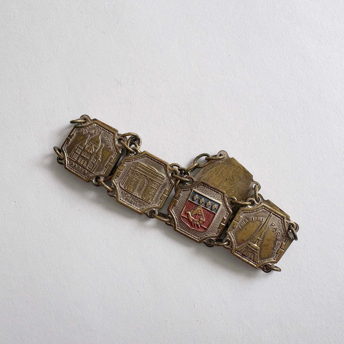 Vintage Paris Souvenir Panel Bracelet, Gold Wash on Silver Base