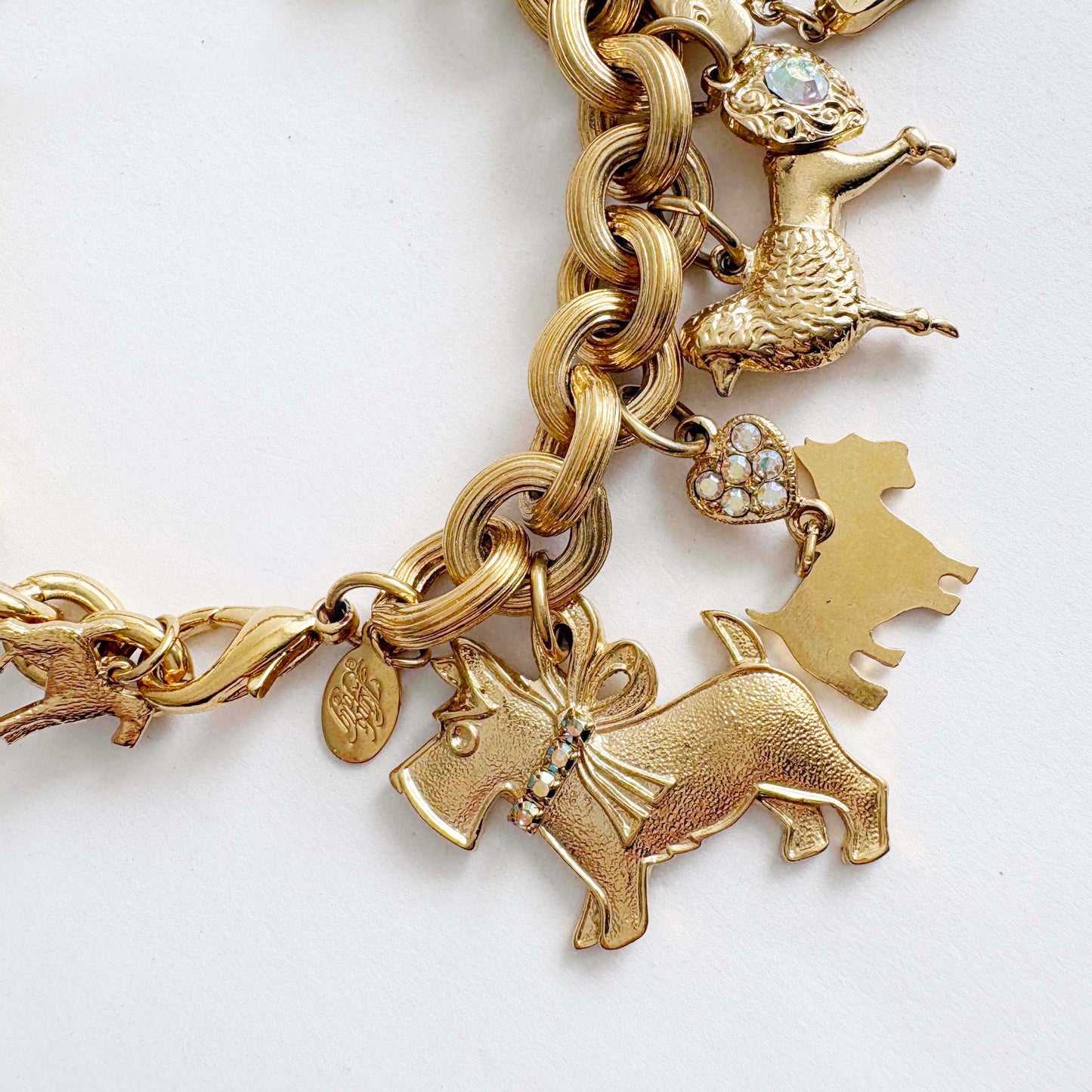 Vintage Kirk’s Folly Gold-Tone Dog Charm Bracelet with Rhinestones Retired