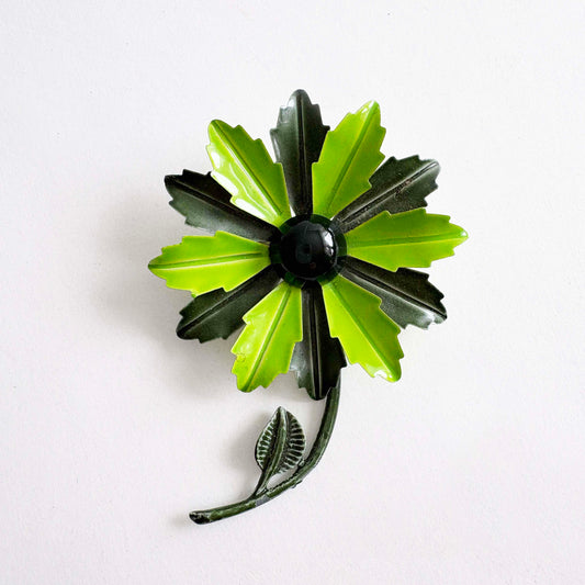 Vintage Enamel Brooch Green and Green