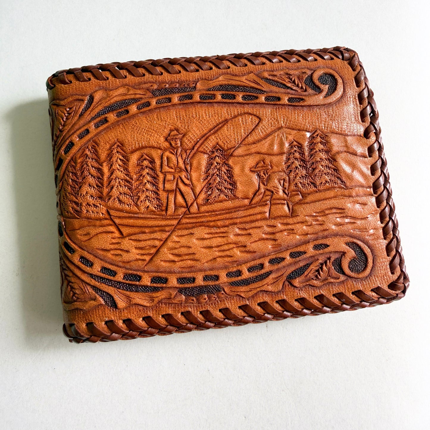 The "Angler" Hand-Tooled Leather Whip-Stitch Wallet