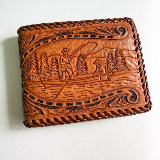 The "Angler" Hand-Tooled Leather Whip-Stitch Wallet