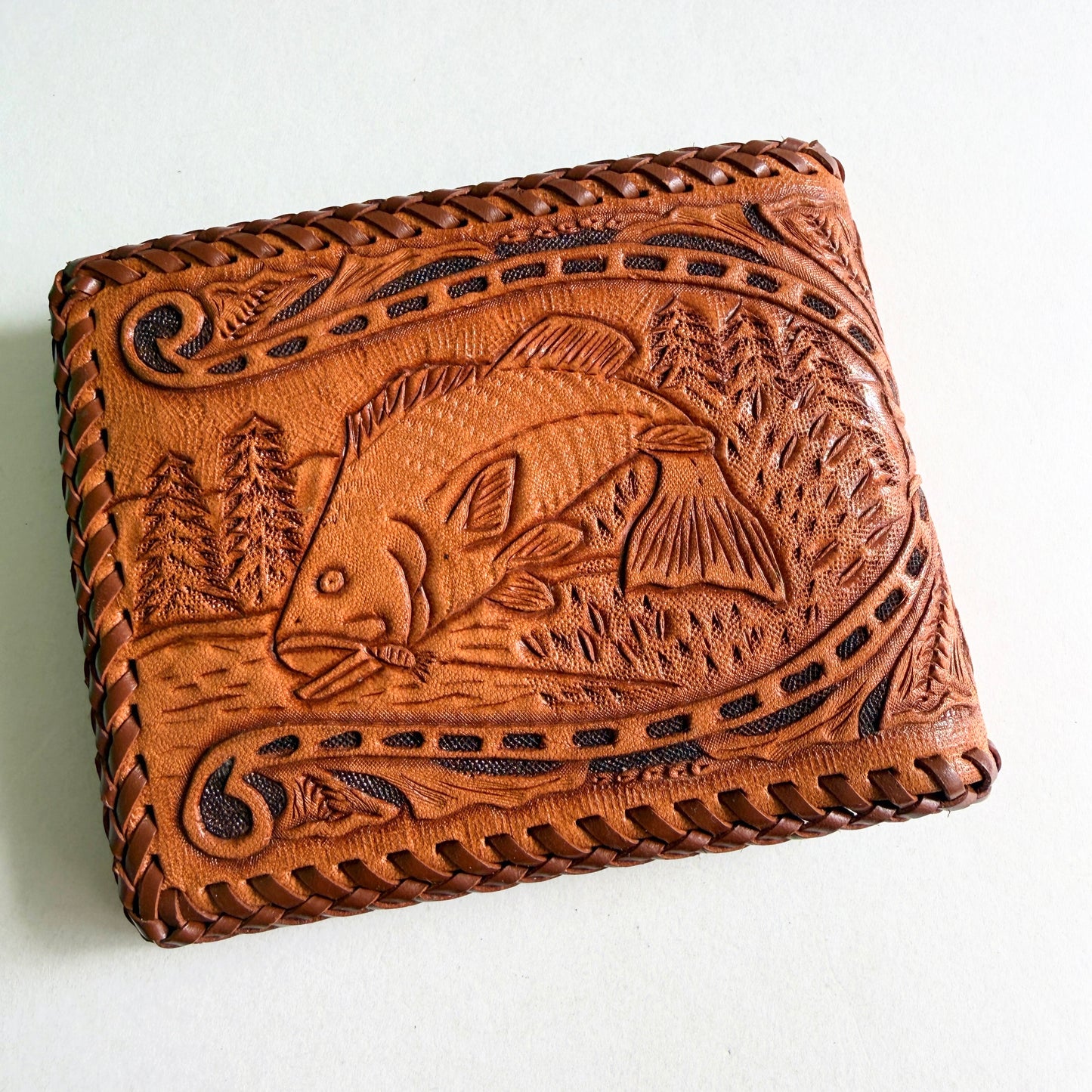The "Angler" Hand-Tooled Leather Whip-Stitch Wallet