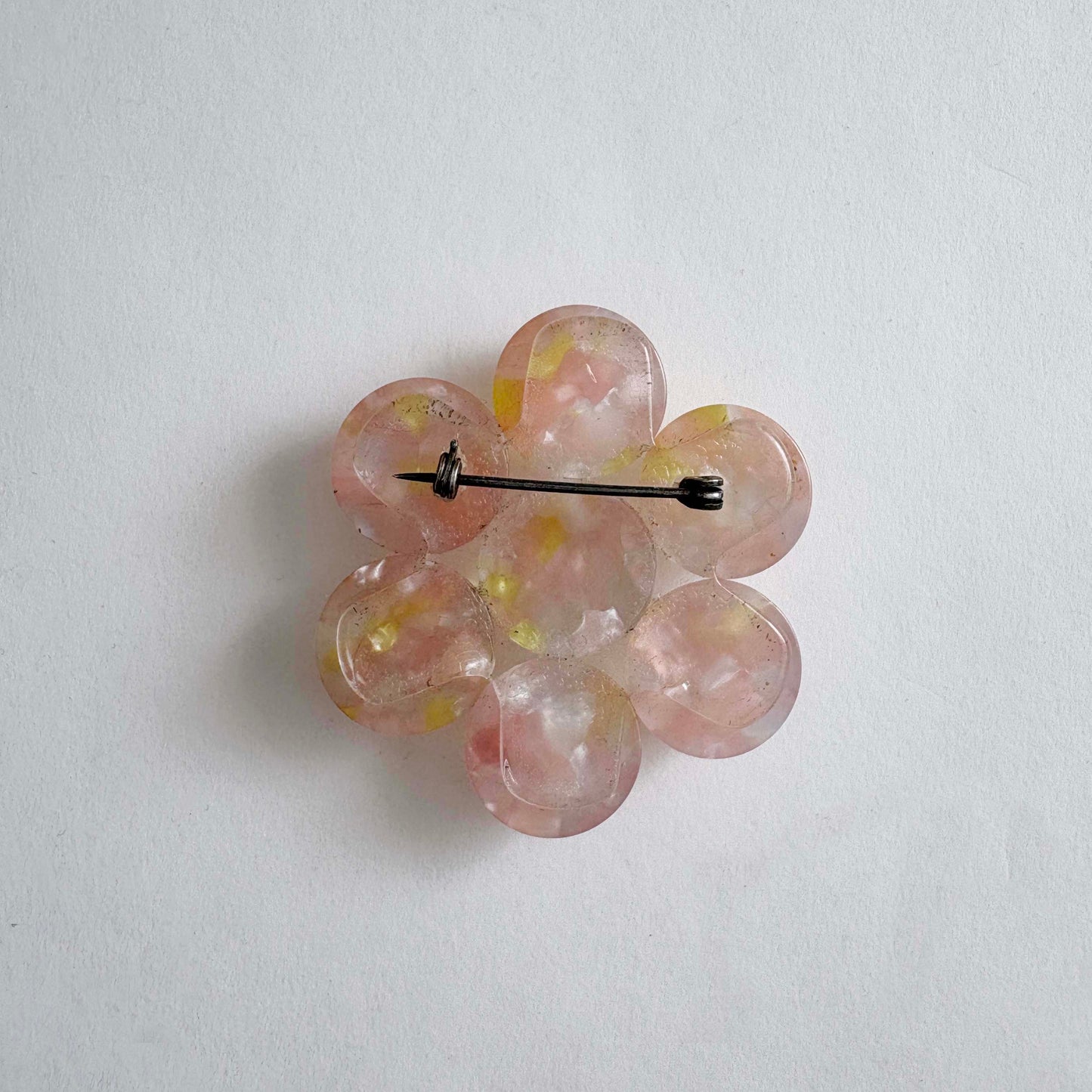Vintage Pink Confetti Lucite Flower Brooch | 1950s