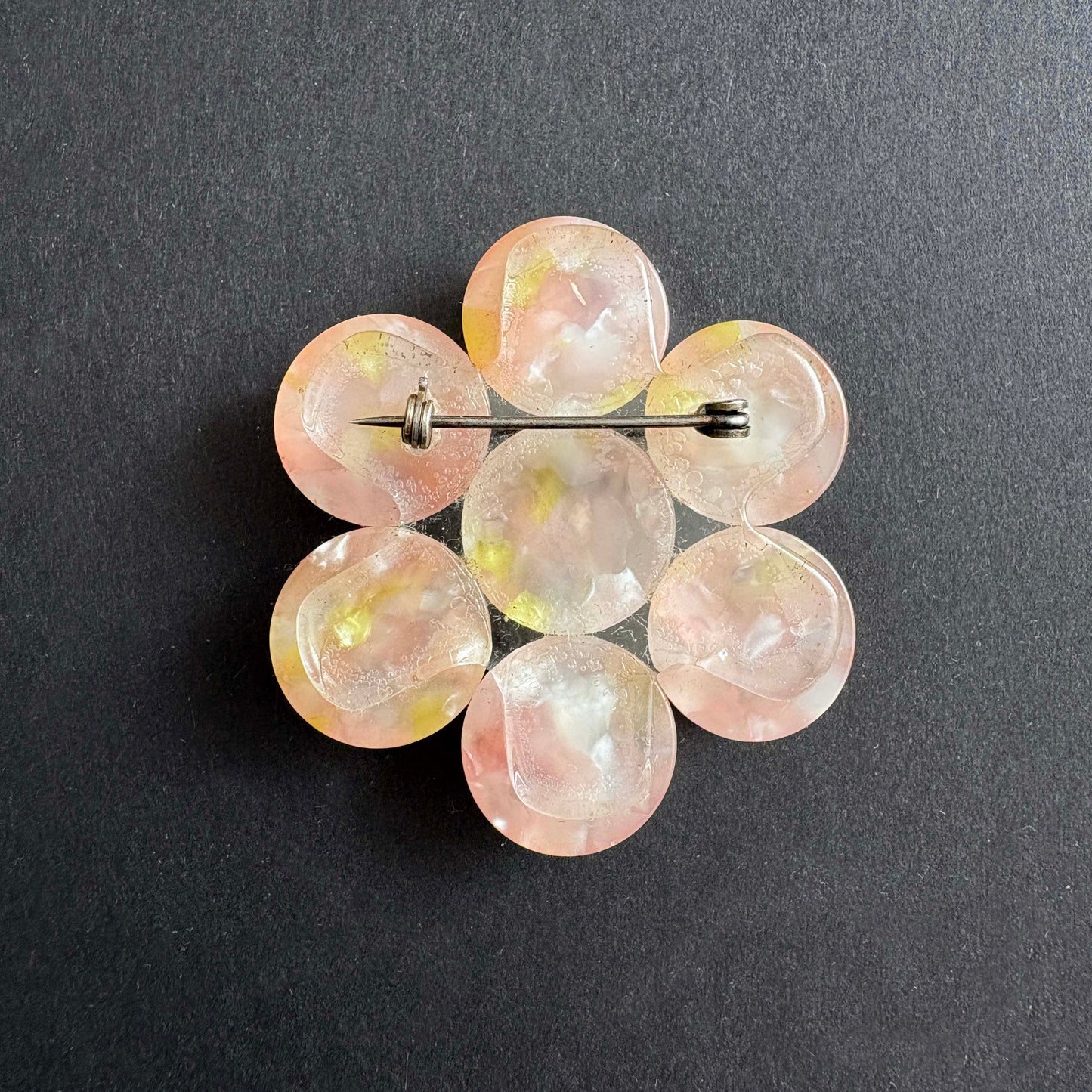 Vintage Pink Confetti Lucite Flower Brooch | 1950s