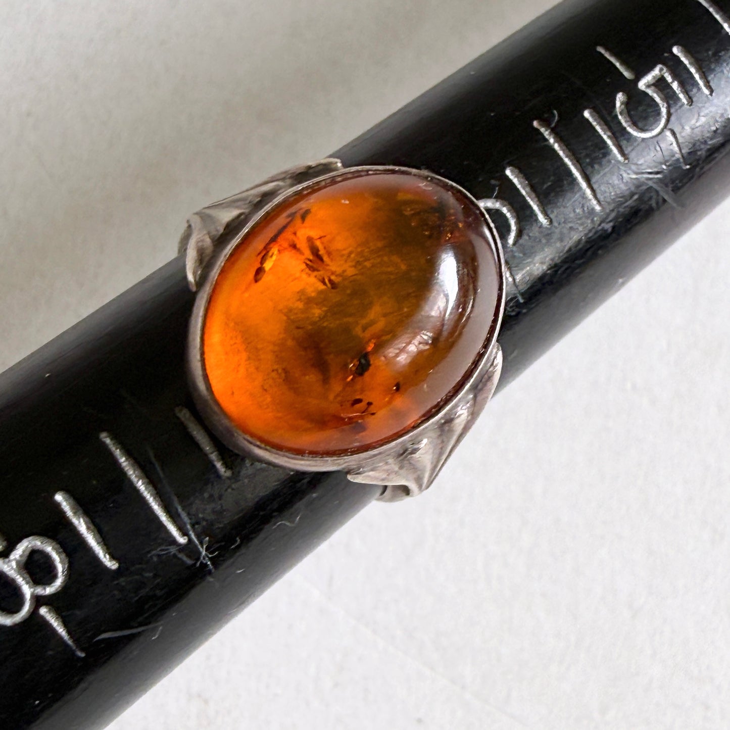 The "Sun Spangle" Baltic Amber Sterling Ring Size 6.5