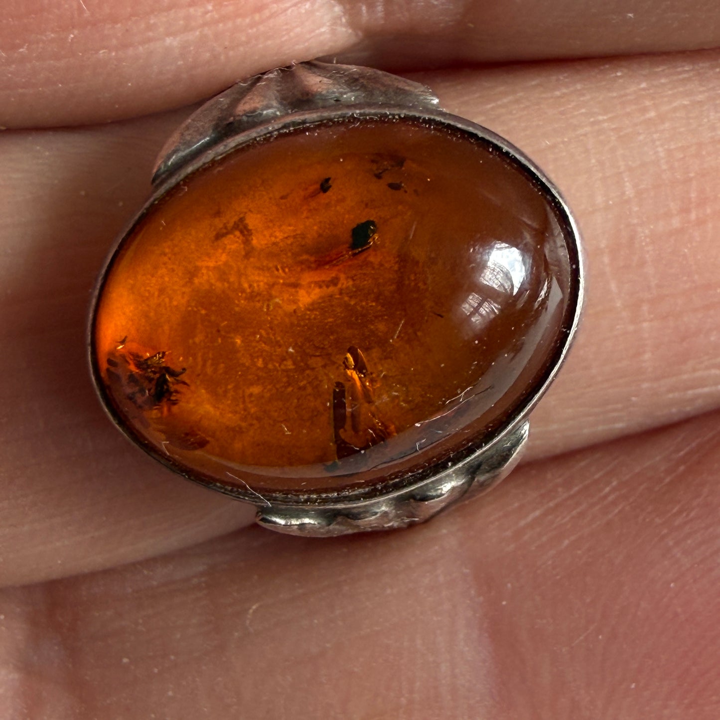The "Sun Spangle" Baltic Amber Sterling Ring Size 6.5
