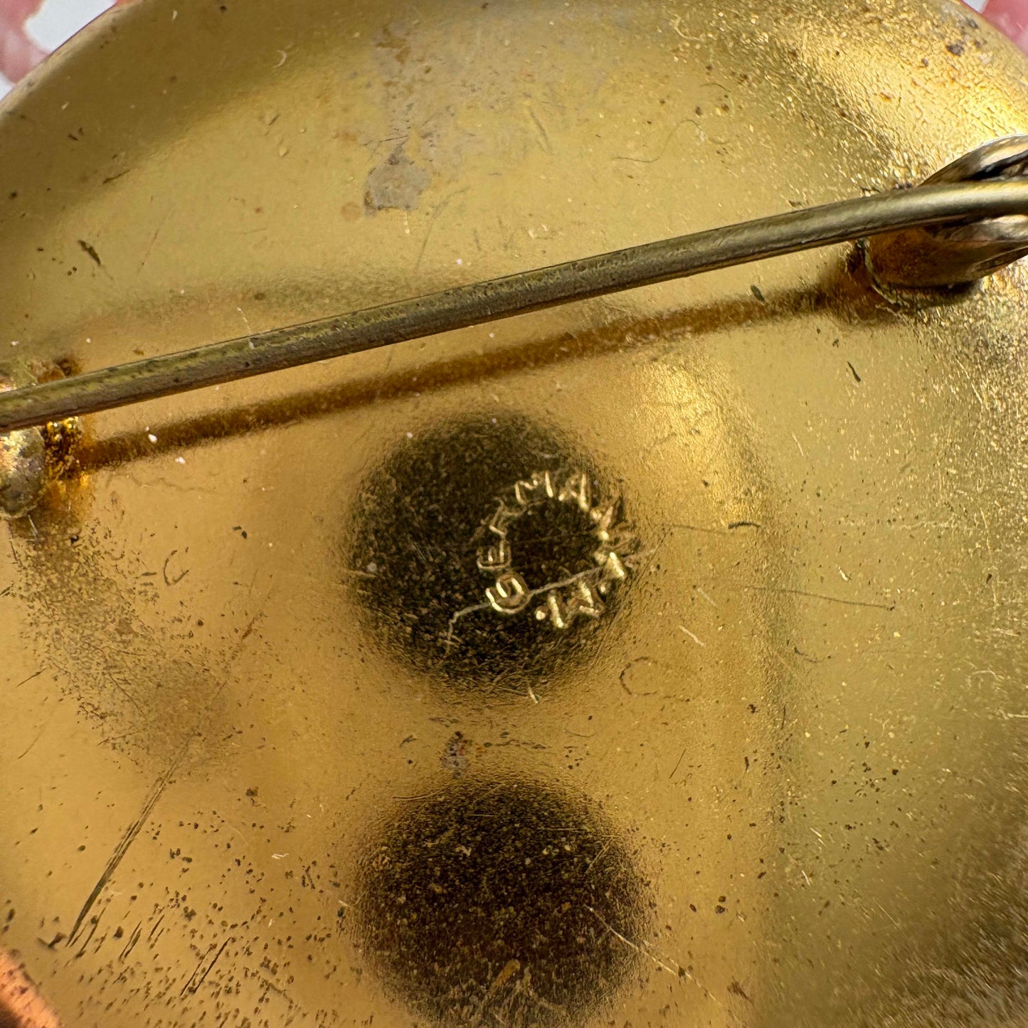 Vintage West Germany Pink Plastic Chrysanthemum Loop Flower Brooch | 1950s