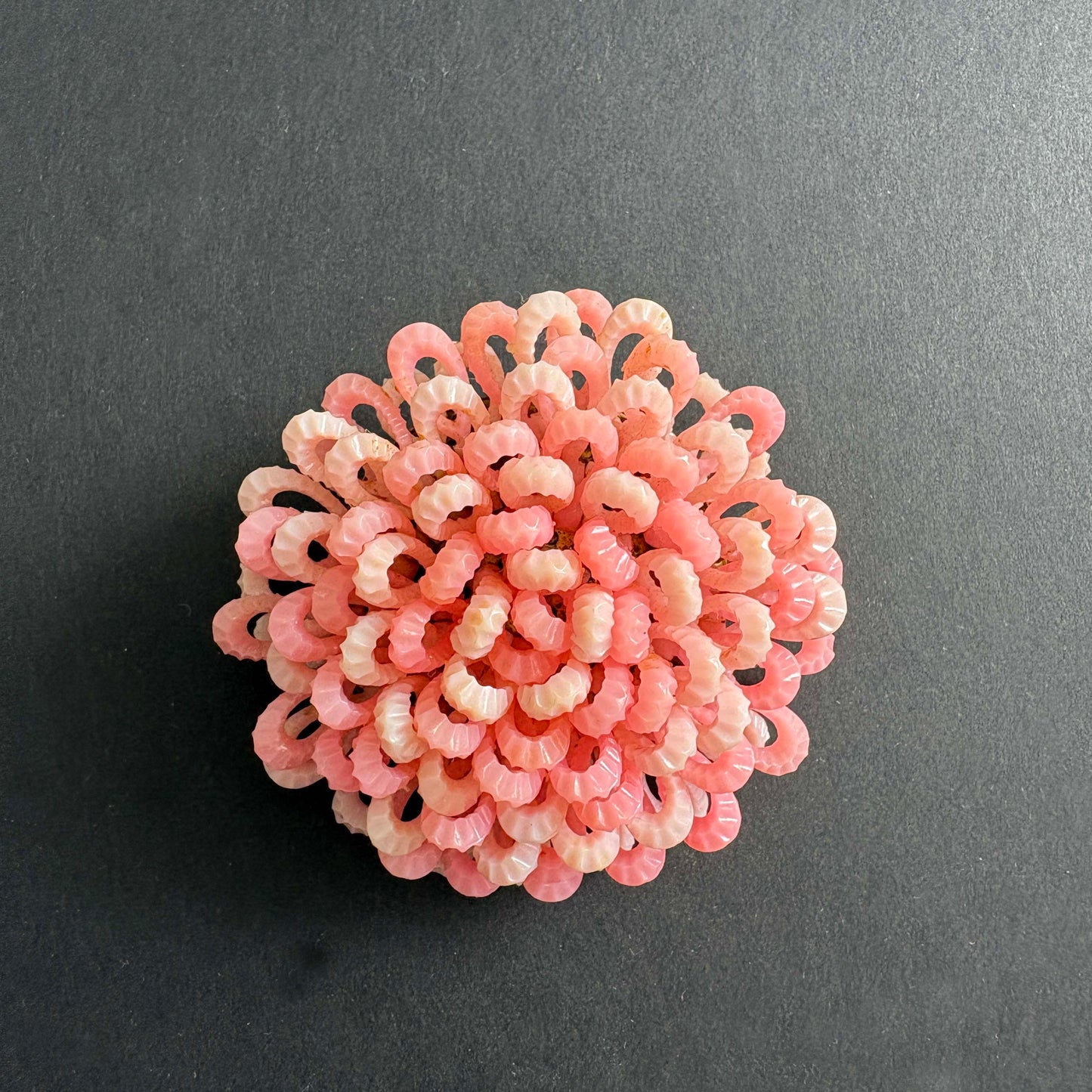 Vintage West Germany Pink Plastic Chrysanthemum Loop Flower Brooch | 1950s