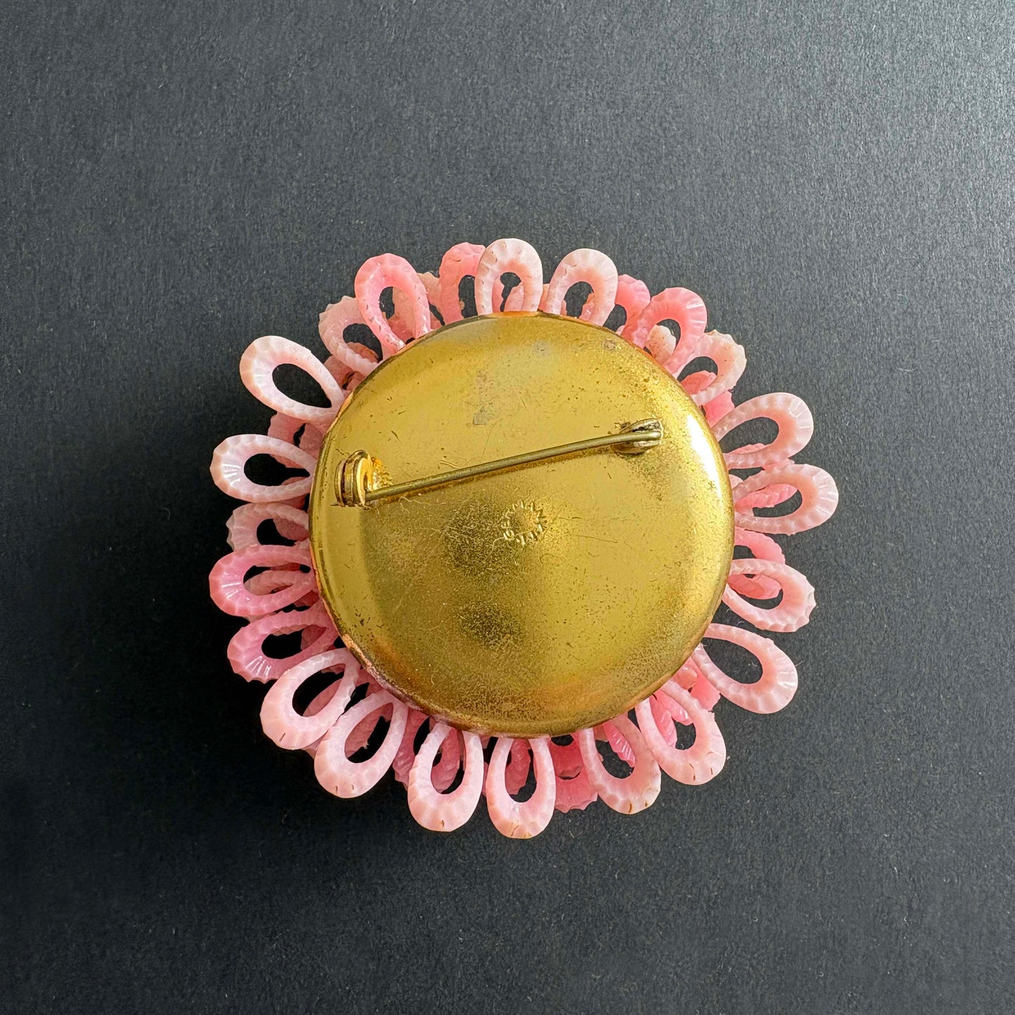 Vintage West Germany Pink Plastic Chrysanthemum Loop Flower Brooch | 1950s