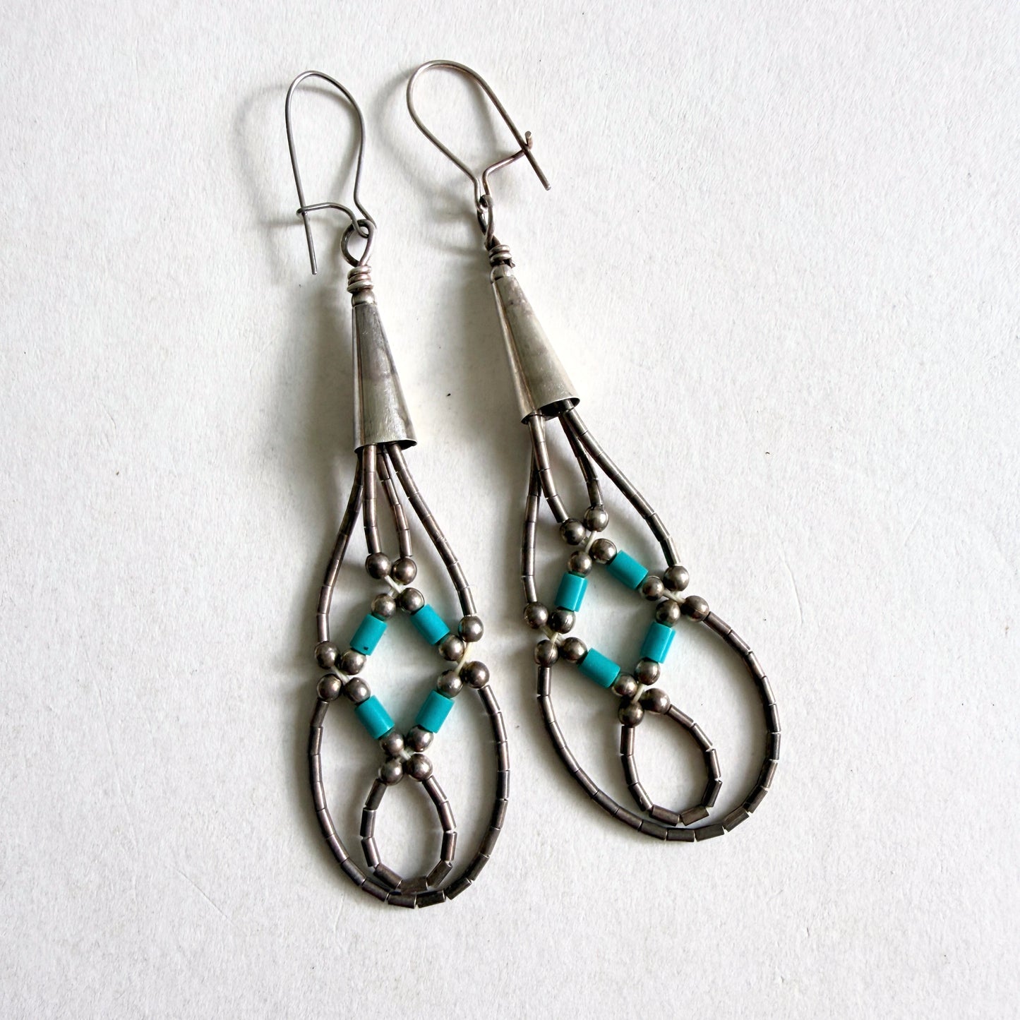 The "Lluvia" Liquid Silver & Turquoise Lattice Earrings