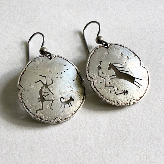 The "Petroglyph" Southwestern Sterling Hand Pierced Signed KGW Earrings