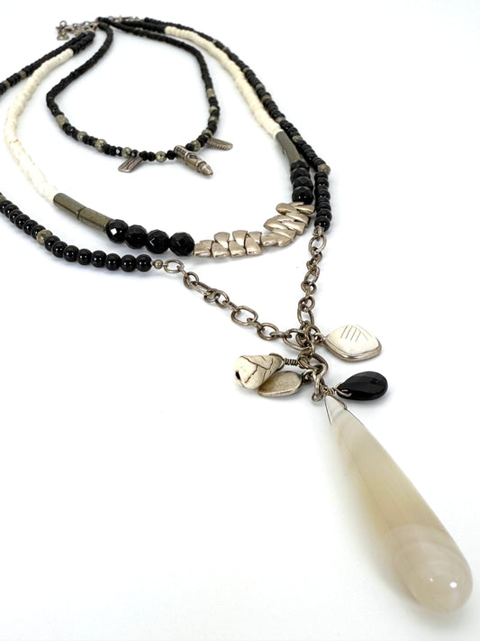 Silpada N3255 “Neutral Territory” Retired Sterling Silver, Howlite & Pyrite 7-Way Necklace – Multi-Strand Convertible Design