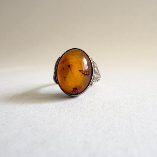 The "Sun Spangle" Baltic Amber Sterling Ring Size 6.5