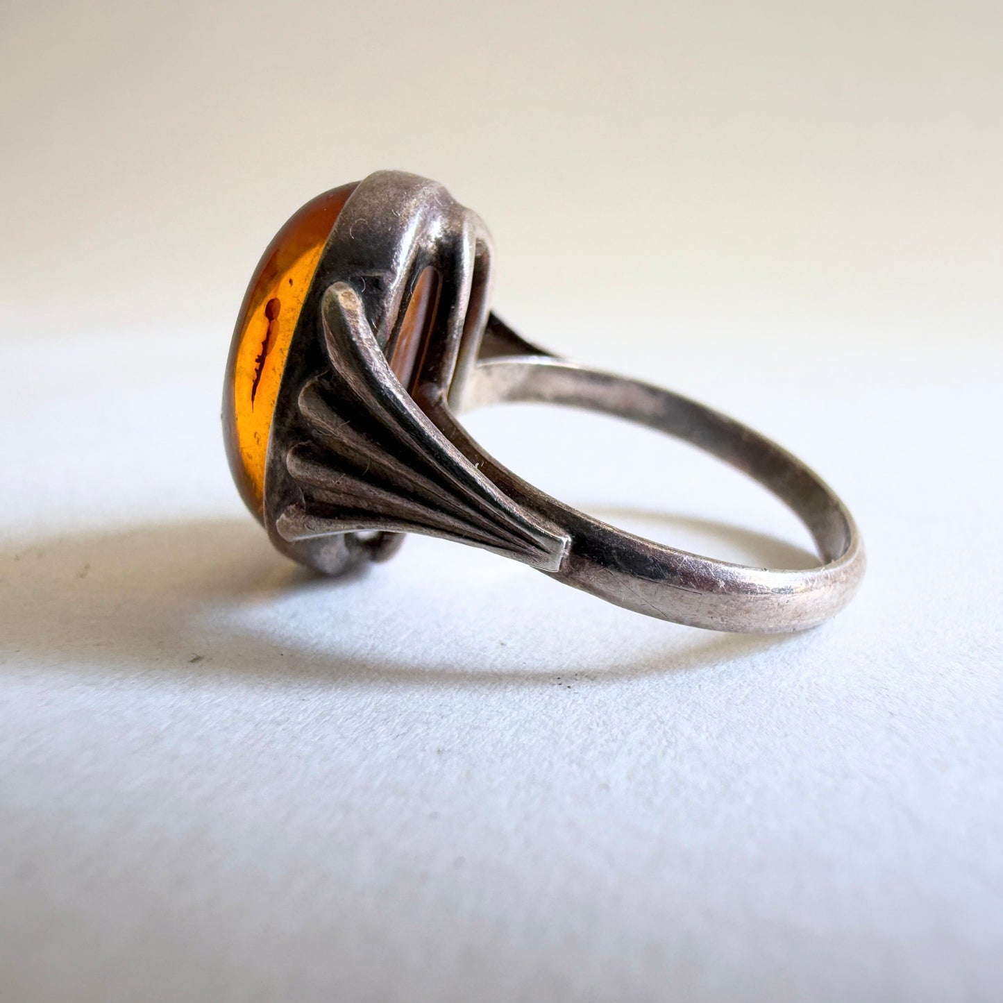 The "Sun Spangle" Baltic Amber Sterling Ring Size 6.5