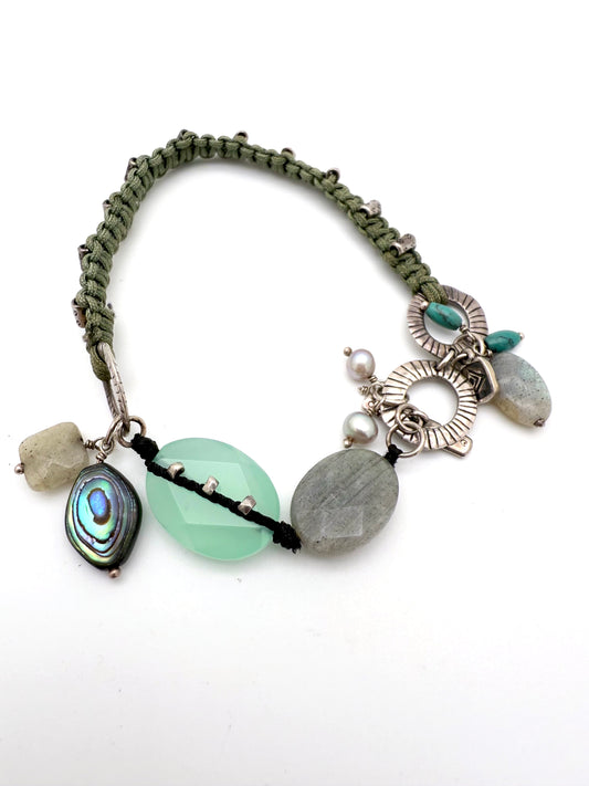 Silpada B2314 Retired Sterling Silver & Mixed Stone Bracelet – Turquoise, Labradorite, Amazonite, Pearl & Shell