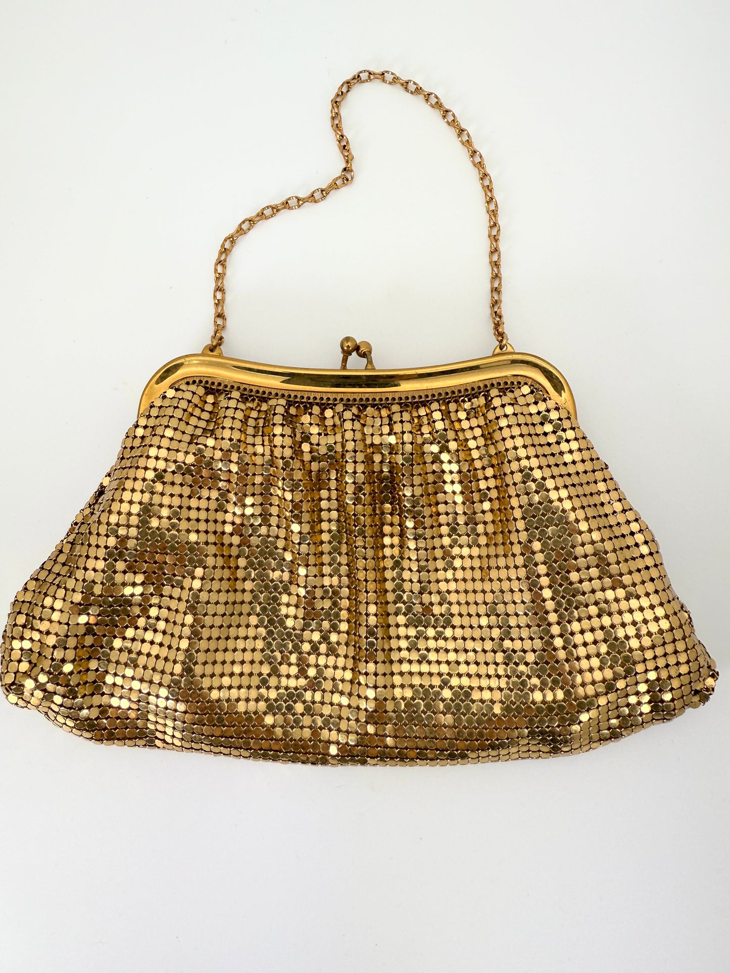 Vintage 1940s Whiting & Davis Gold Mesh Kiss-Lock Evening Bag – Style 2940 – Made in USA