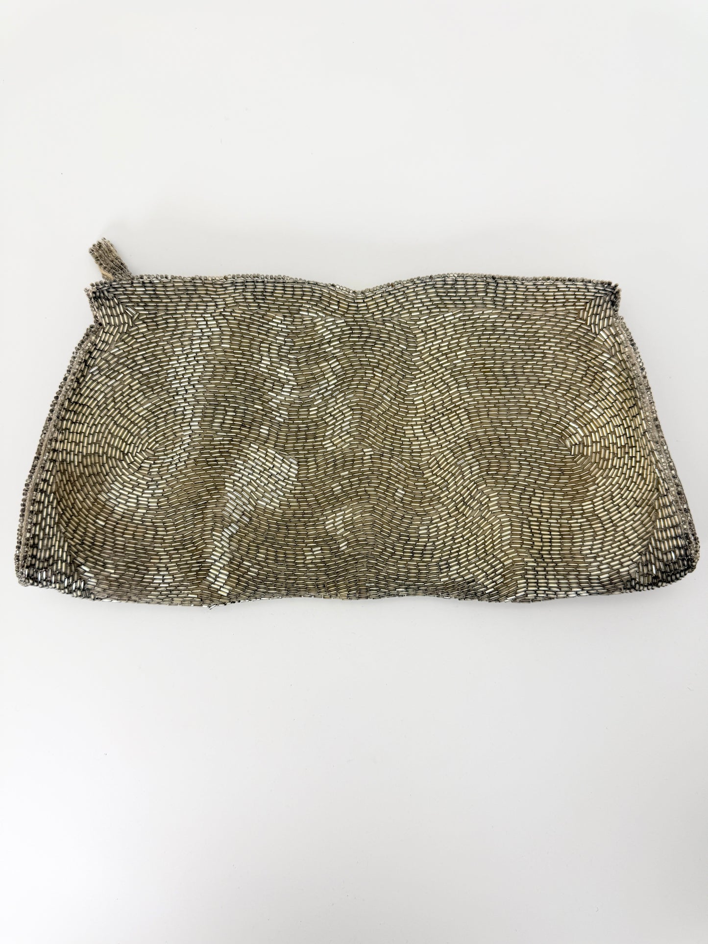 Vintage Schildkraut Bros. Hand-Beaded Silver Liquid Bead Clutch – Made in Japan – Fits Cell Phone