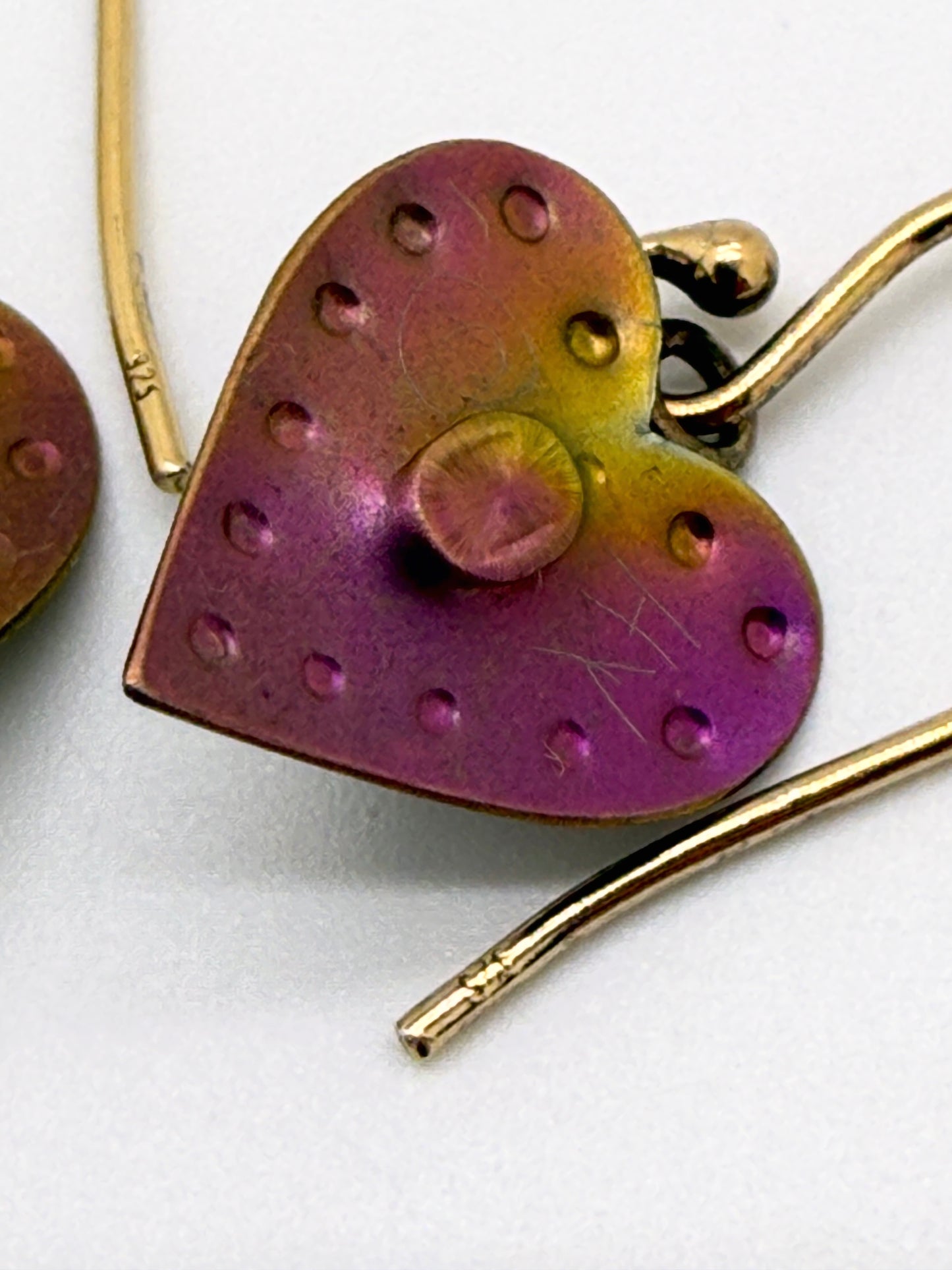 Holly Yashi Retired Hand-Signed Niobium Heart Earrings – Labradorite – Gold-Plated Sterling Silver