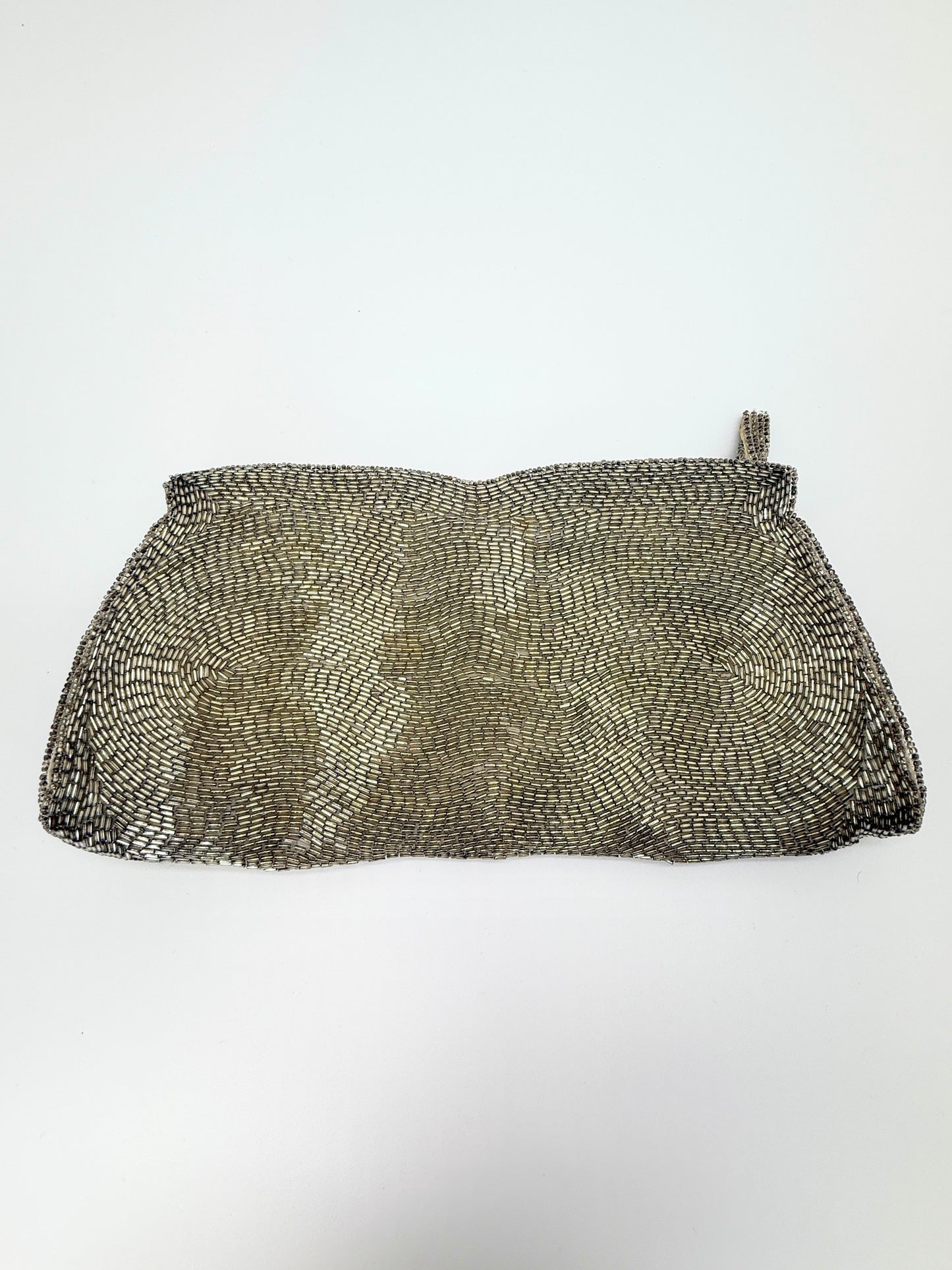 Vintage Schildkraut Bros. Hand-Beaded Silver Liquid Bead Clutch – Made in Japan – Fits Cell Phone