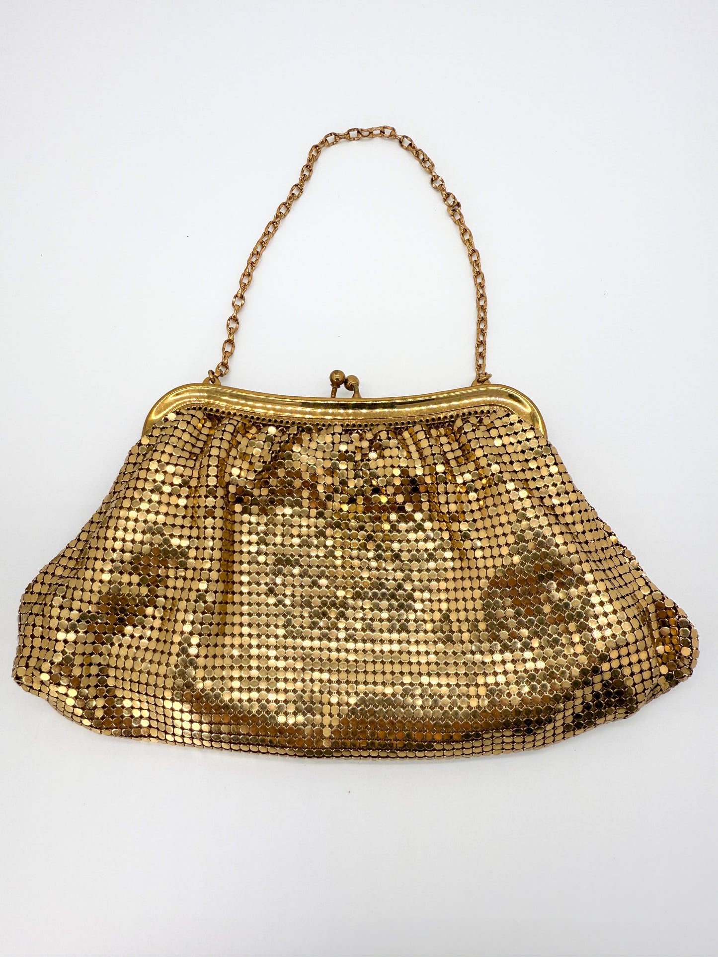Vintage 1940s Whiting & Davis Gold Mesh Kiss-Lock Evening Bag – Style 2940 – Made in USA