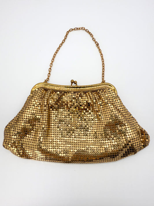 Vintage 1940s Whiting & Davis Gold Mesh Kiss-Lock Evening Bag – Style 2940 – Made in USA