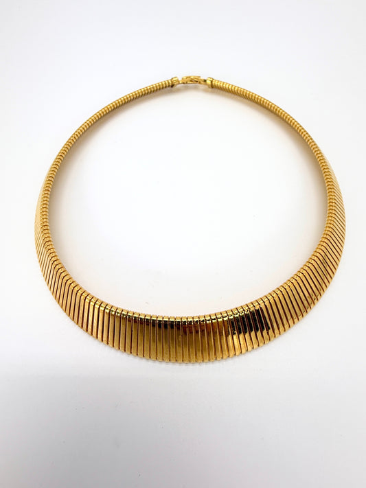 Vintage Monet 1970s Omega Snake Choker – Gold-Tone Collar Necklace