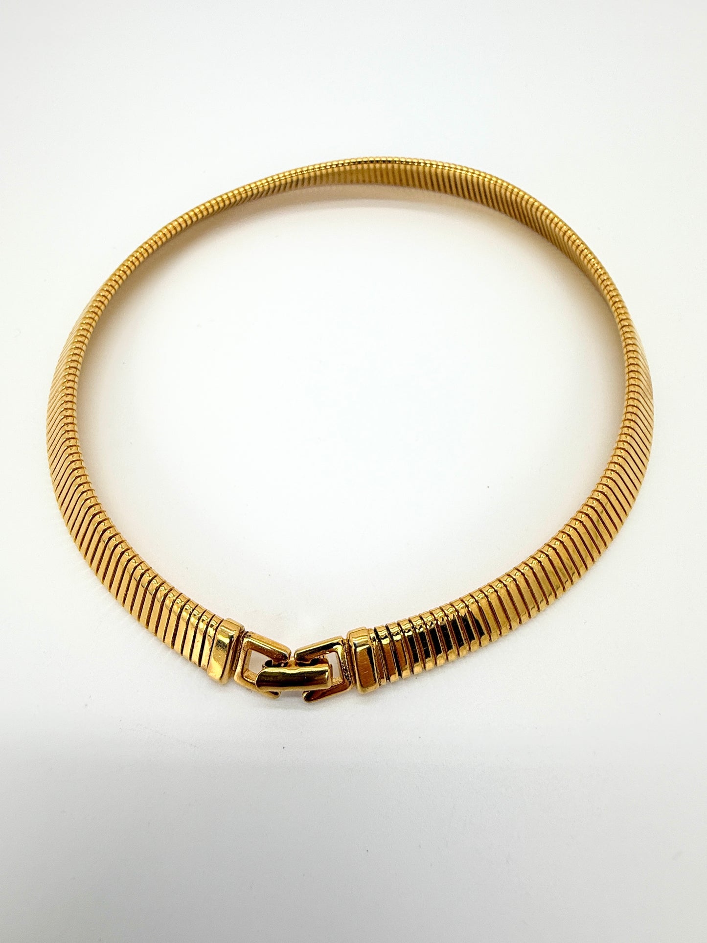 Vintage Monet 1970s Omega Snake Choker – Gold-Tone Collar Necklace