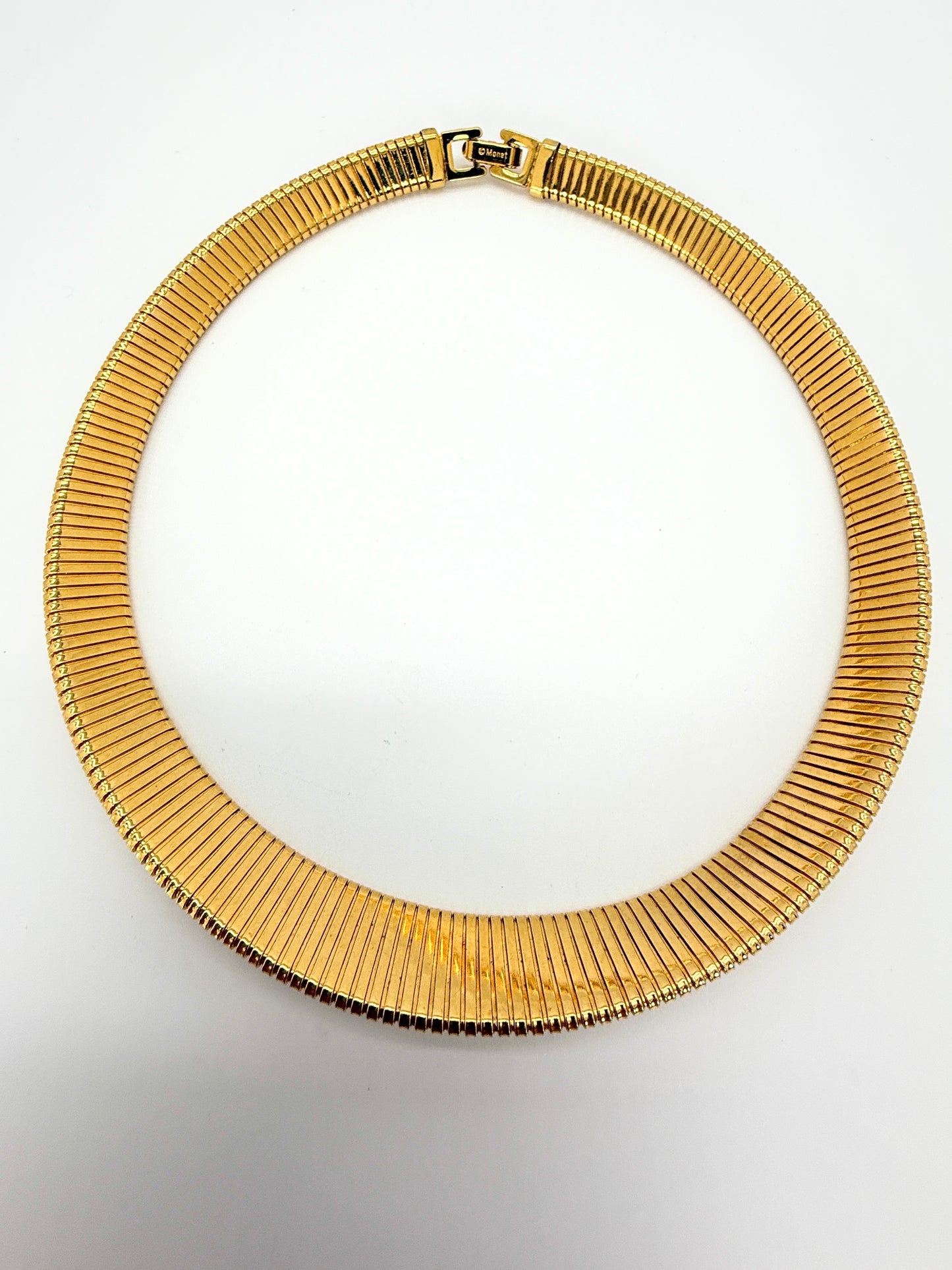 Vintage Monet 1970s Omega Snake Choker – Gold-Tone Collar Necklace
