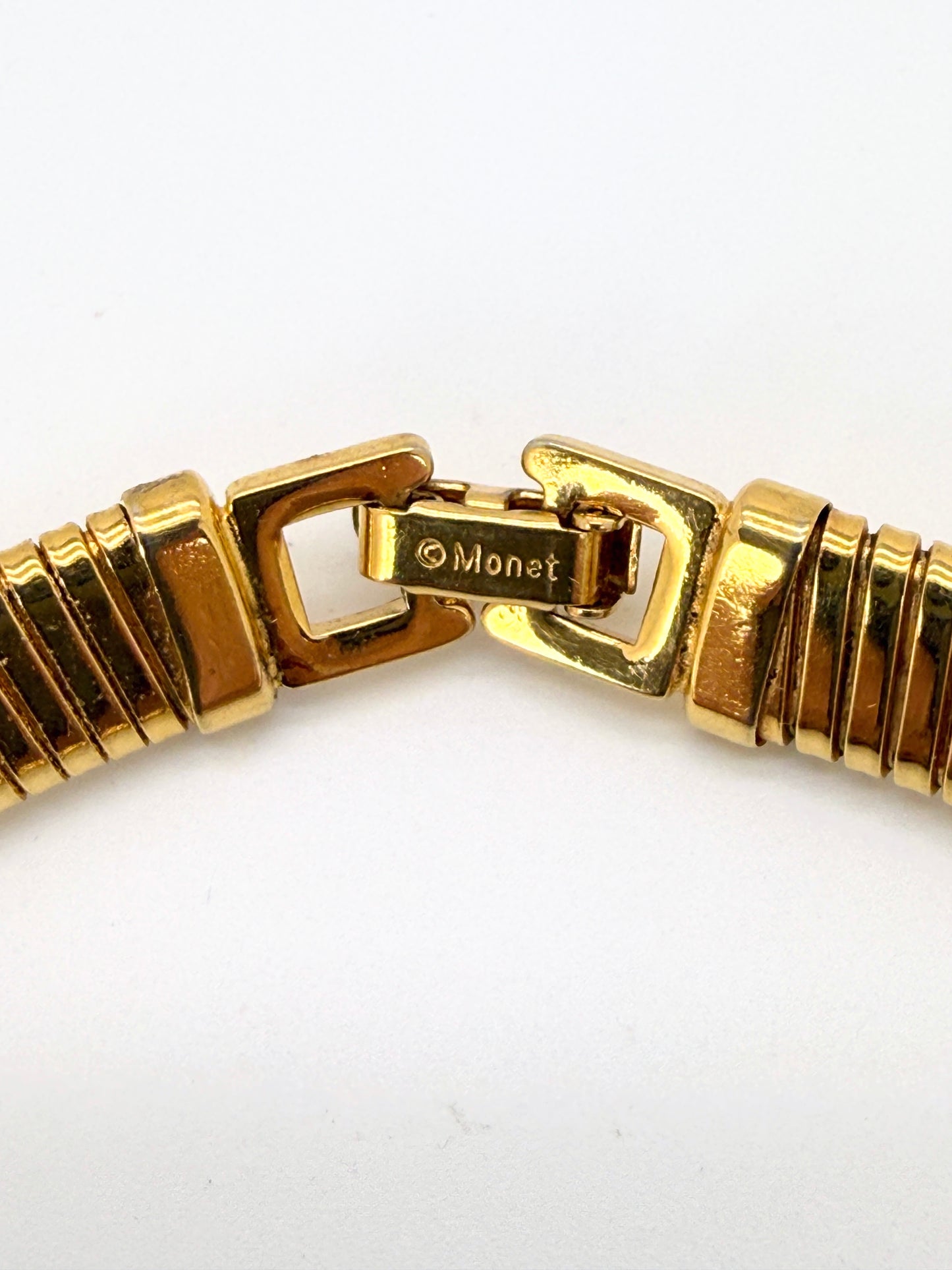 Vintage Monet 1970s Omega Snake Choker – Gold-Tone Collar Necklace