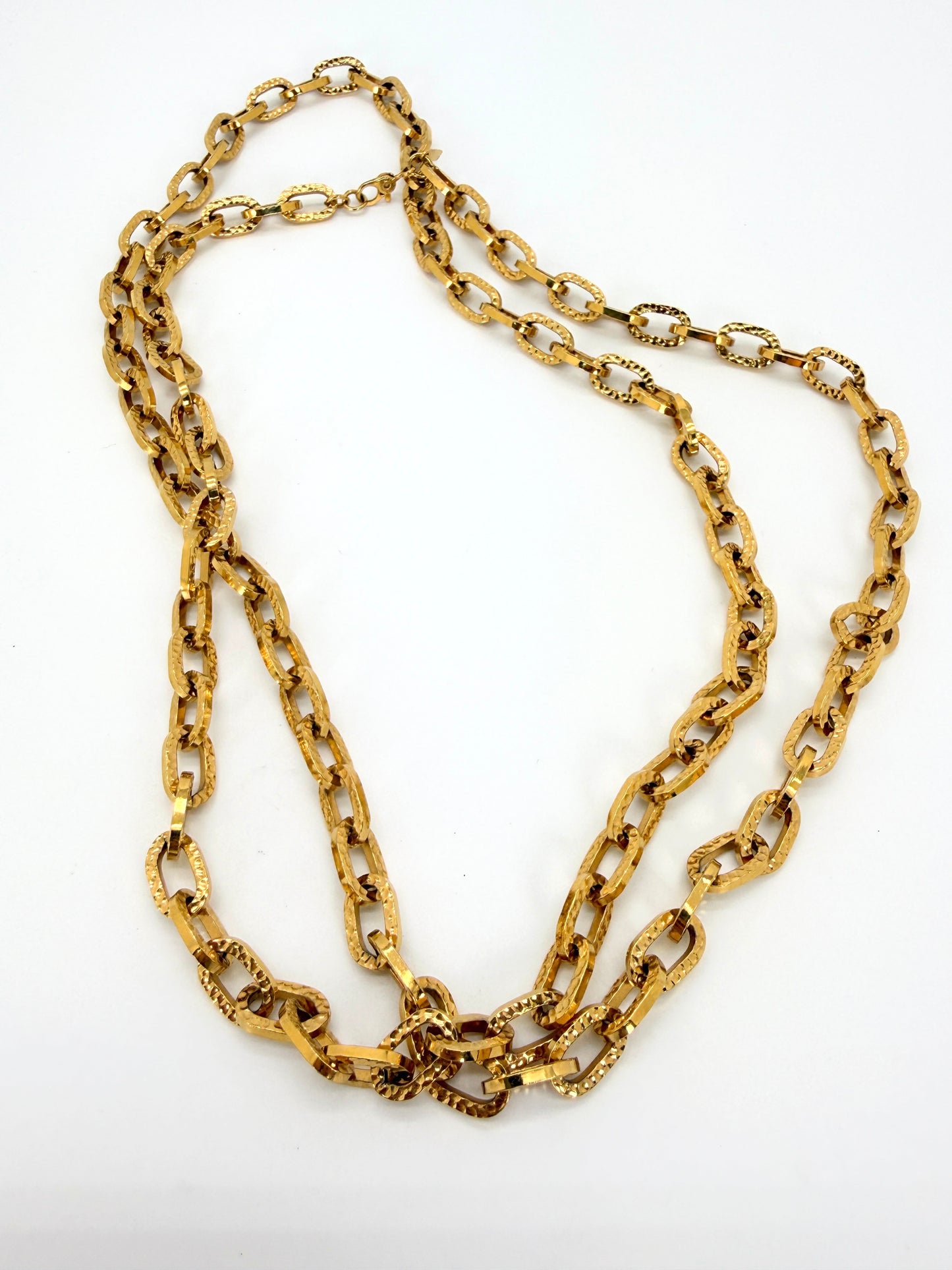 Vintage Monet Hammered Paperclip Chain Necklace – 36" Gold-Tone Long Chain L547