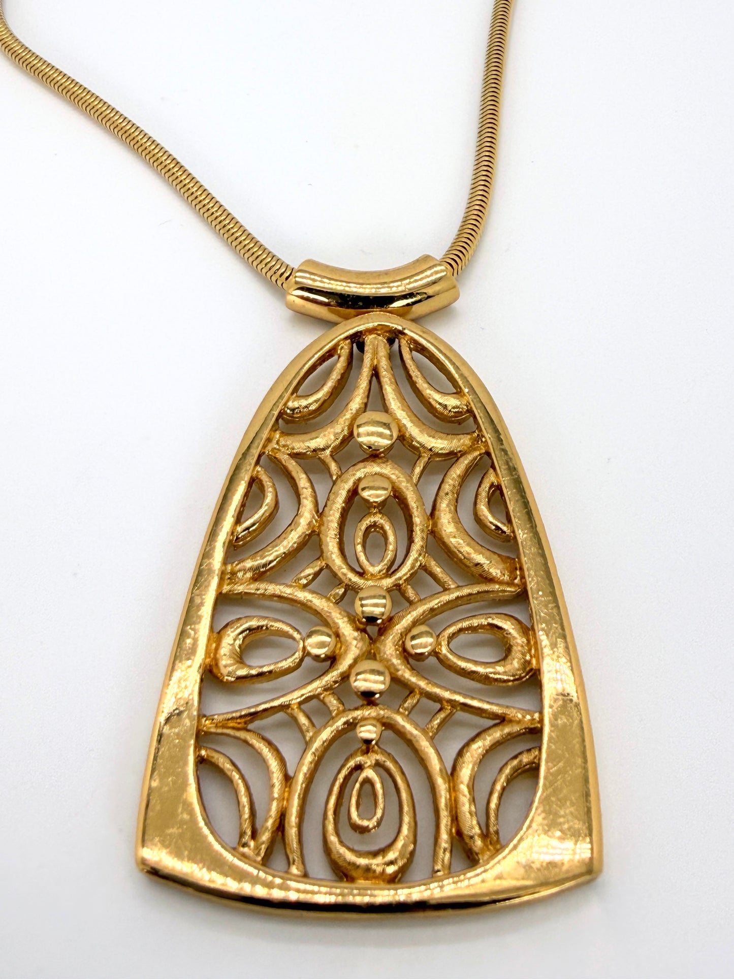Vintage Monet Gold Toned Pendant Necklace – Adjustable Chain, Modernist Statement Jewelry