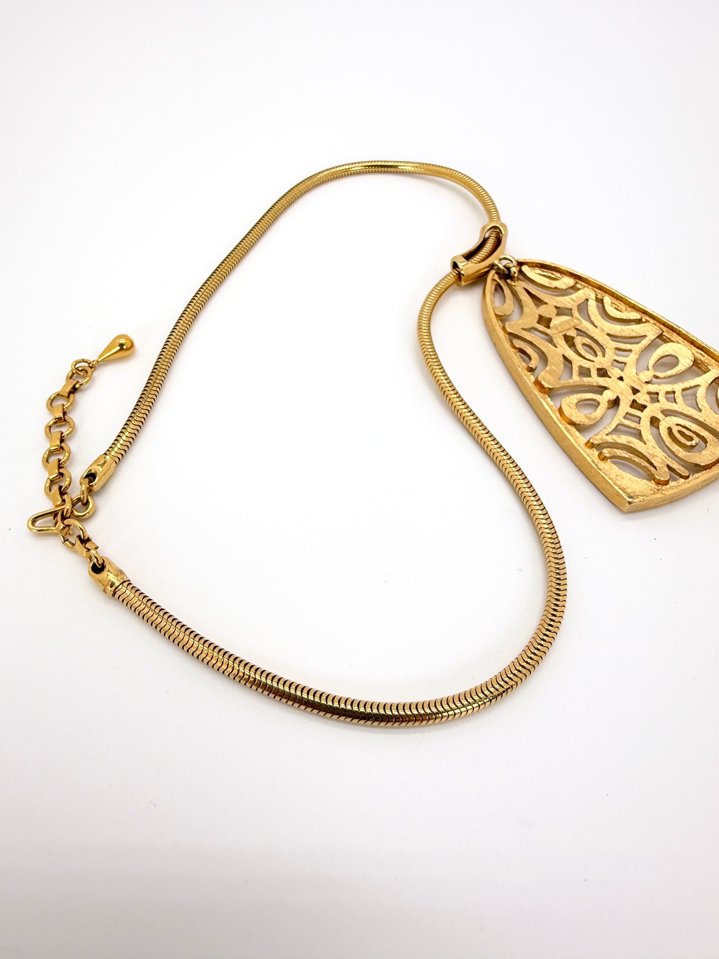 Vintage Monet Gold Toned Pendant Necklace – Adjustable Chain, Modernist Statement Jewelry