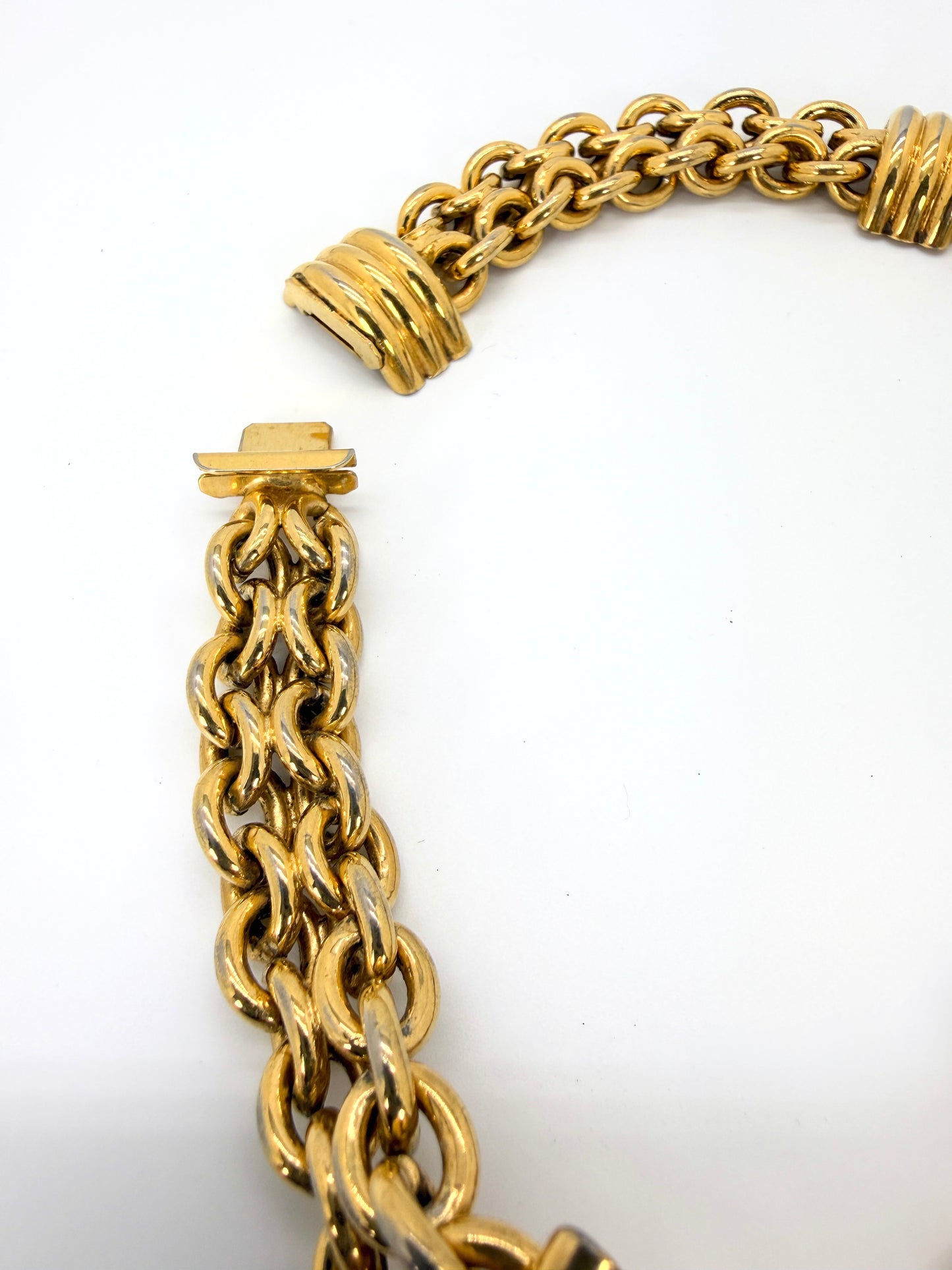 Bold Vintage Gold-Tone Chunky Double Chain Choker Necklace – 1980s Statement Collar