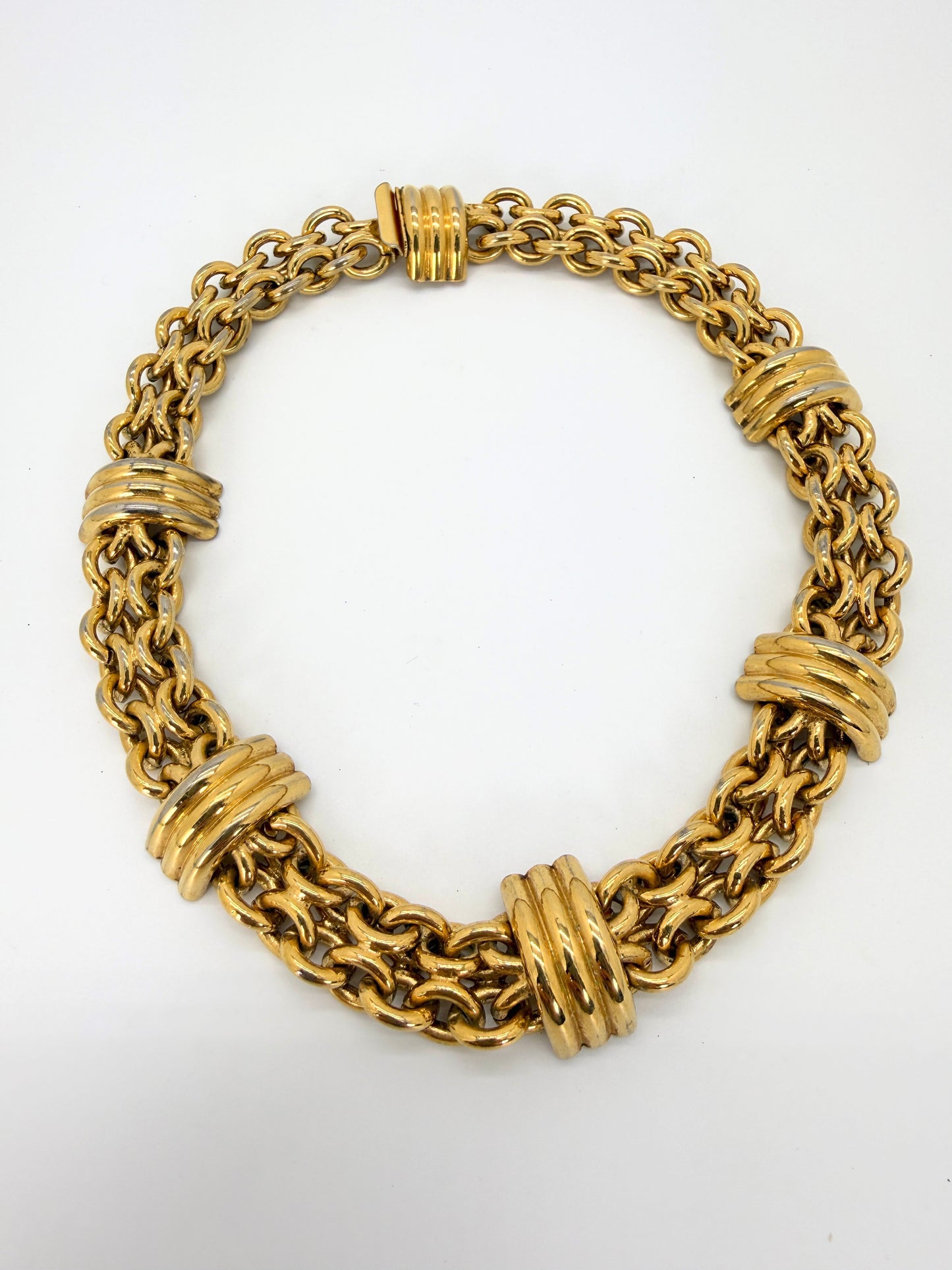 Bold Vintage Gold-Tone Chunky Double Chain Choker Necklace – 1980s Statement Collar