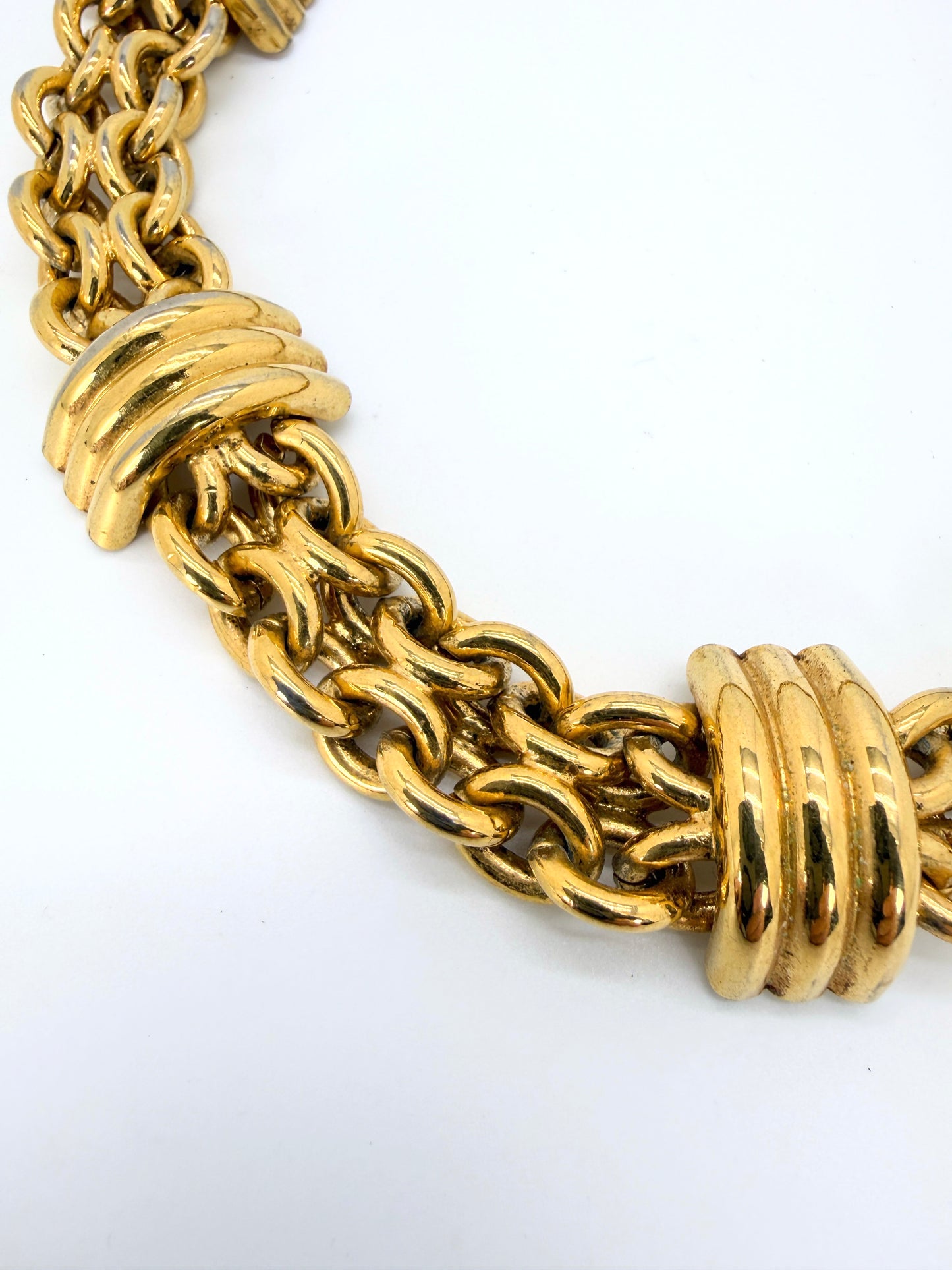 Bold Vintage Gold-Tone Chunky Double Chain Choker Necklace – 1980s Statement Collar