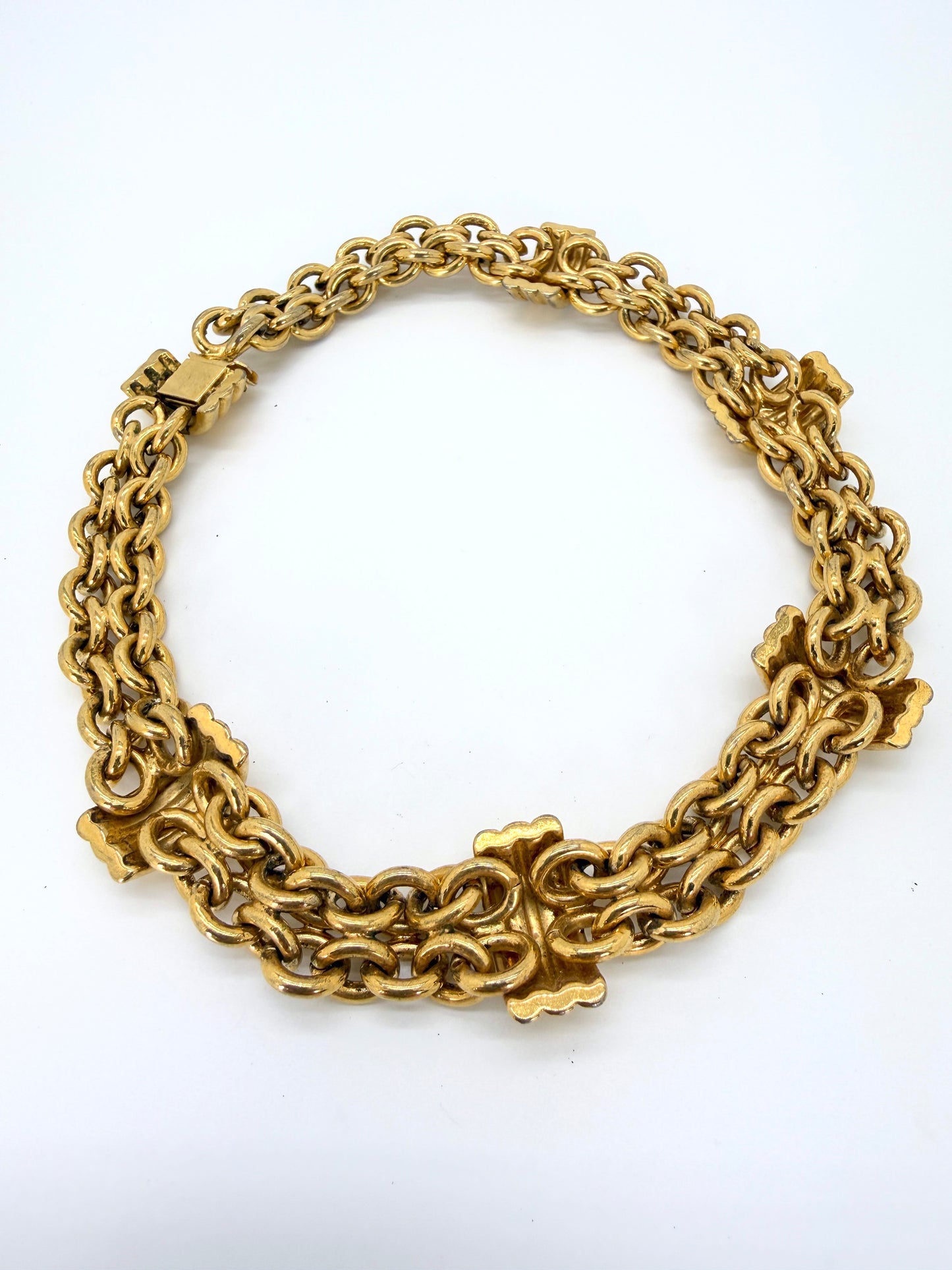 Bold Vintage Gold-Tone Chunky Double Chain Choker Necklace – 1980s Statement Collar