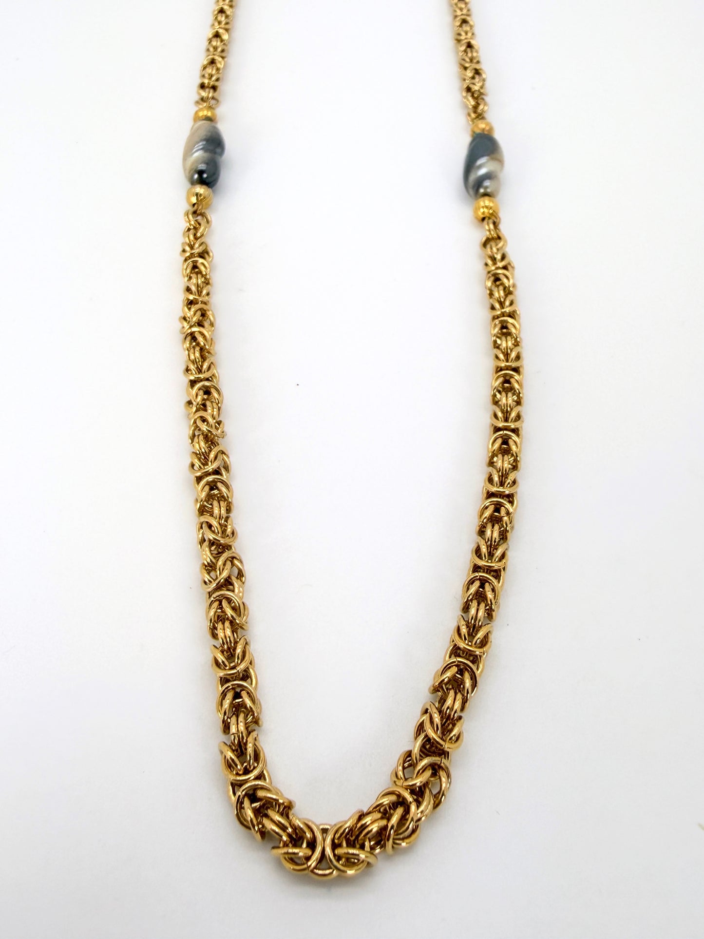 Vintage 1980s Givenchy Gold Chain Link Necklace with Ombre Pearls – 28.5" Designer Statement