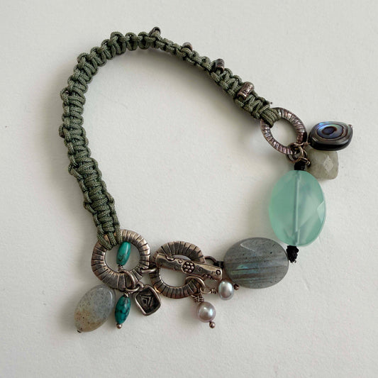 Silpada B2314 Retired Sterling Silver & Mixed Stone Bracelet – Turquoise, Labradorite, Amazonite, Pearl & Shell