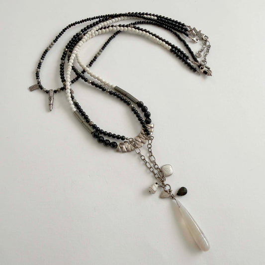 Silpada N3255 “Neutral Territory” Retired Sterling Silver, Howlite & Pyrite 7-Way Necklace – Multi-Strand Convertible Design