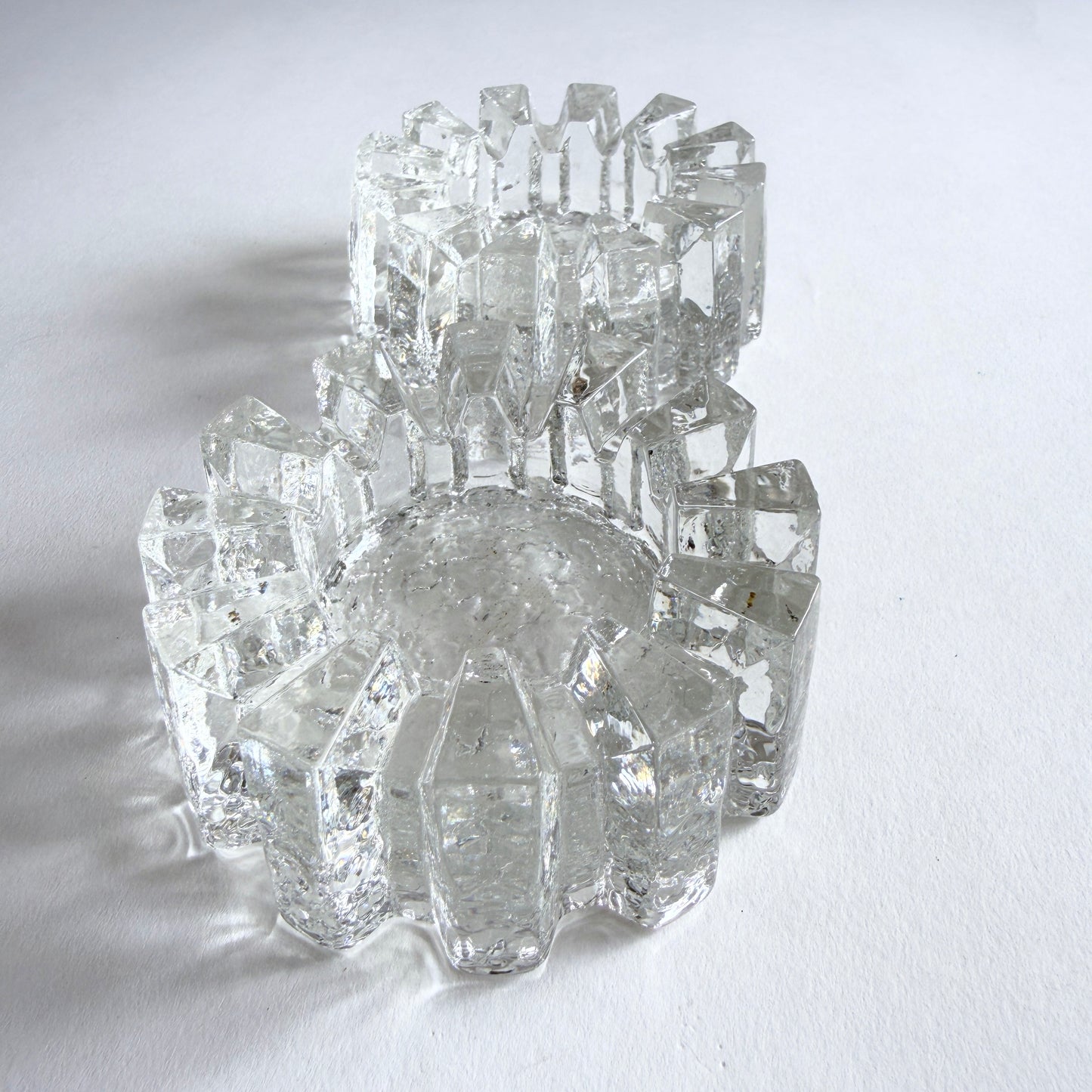 Vintage Pukeberg Glasbruk Crystal Ice Votive Candle Holders