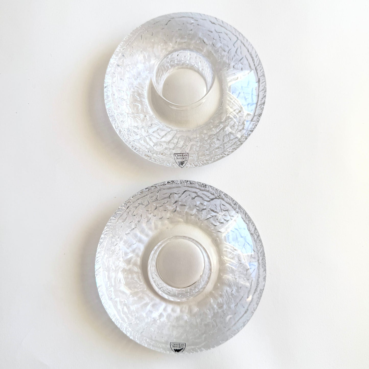 Orrefors Discus crystal votive candle holder designed by Lars Hellsten