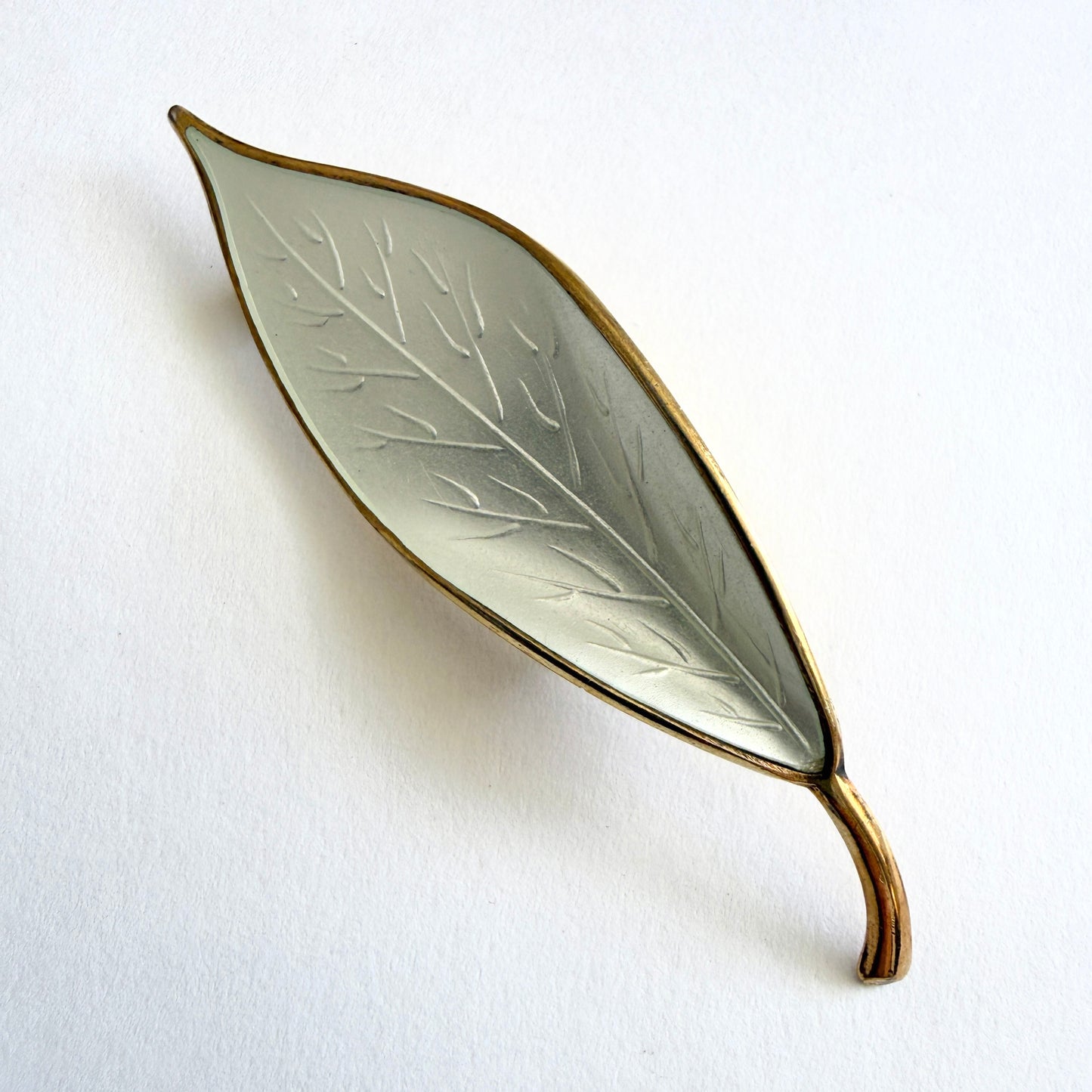 Vintage David Andersen Sterling Silver Vermeil White Guilloché Enamel Leaf Brooch Norway