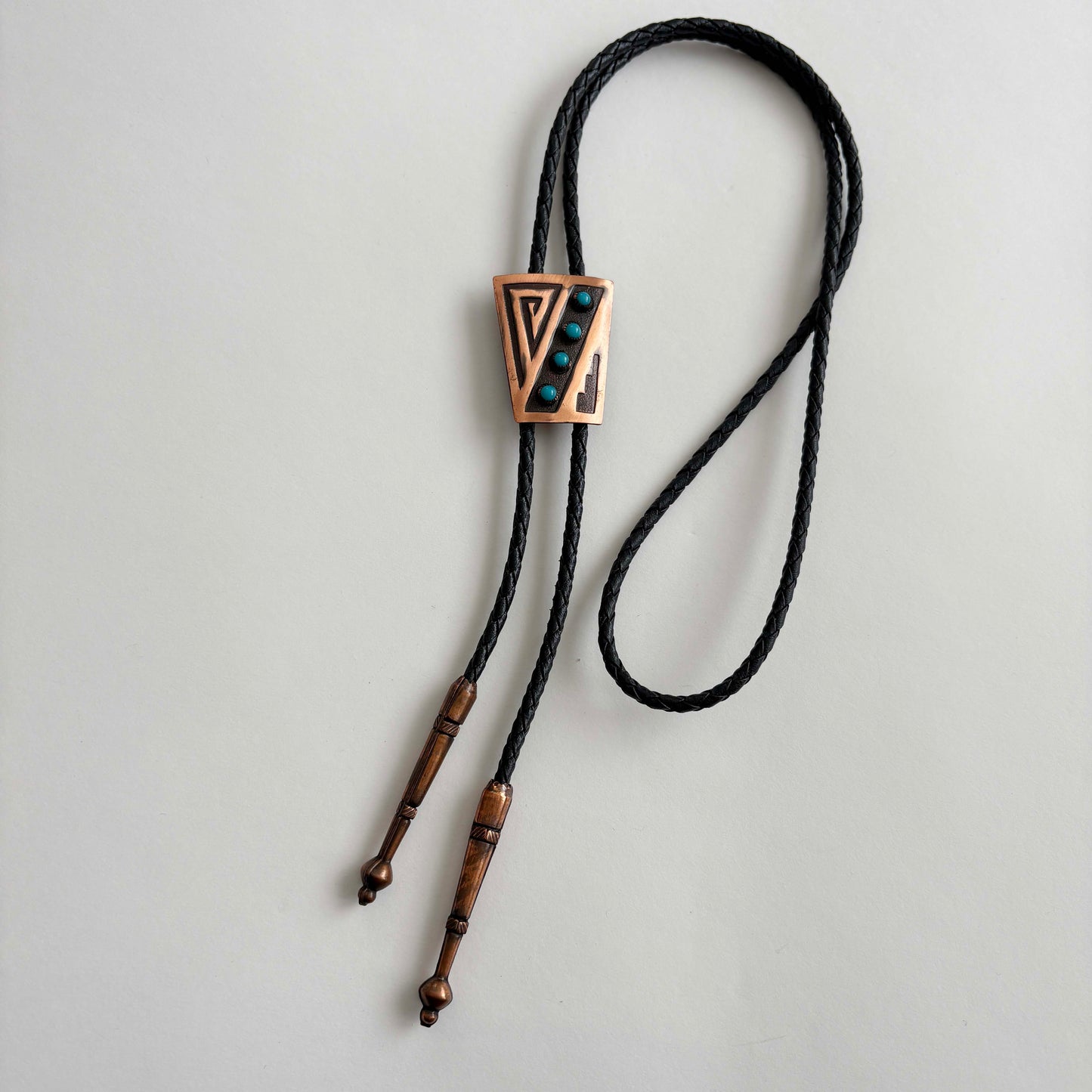 Vintage Southwest Style Copper Bolo Tie with Geometric Design
